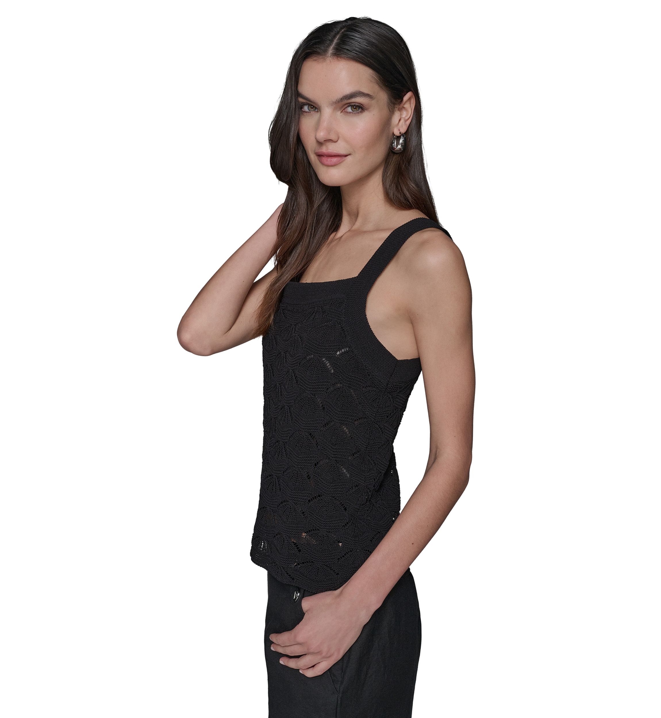 Womens Feather Fan Sweater Knit Tank Top