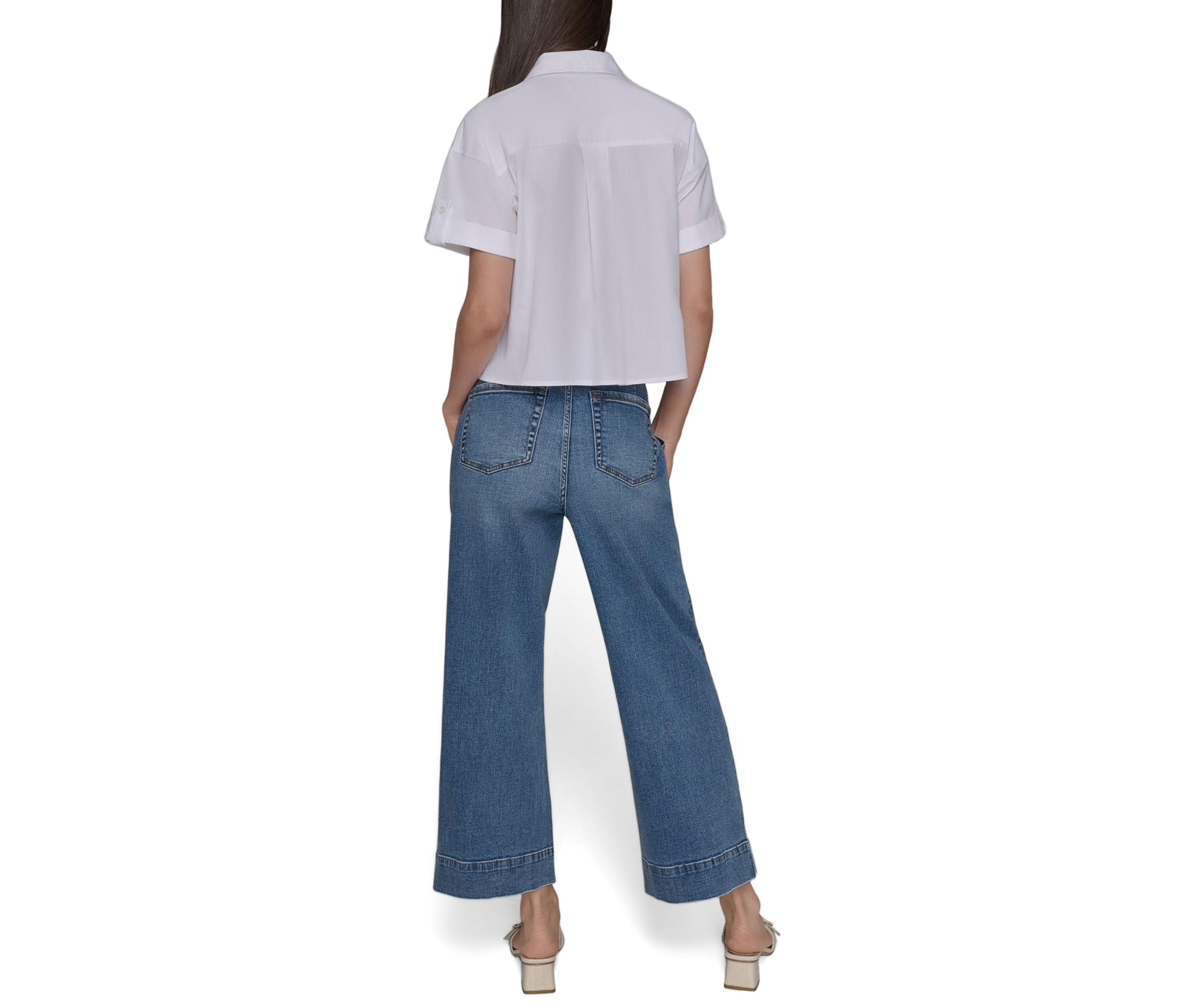 Womens Floral Embroidered Camp Shirt