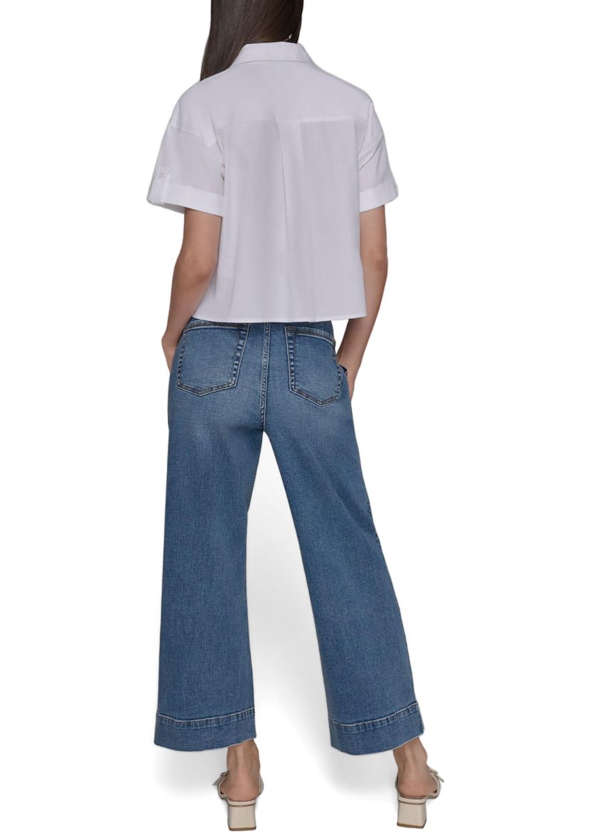 Womens Floral Embroidered Camp Shirt