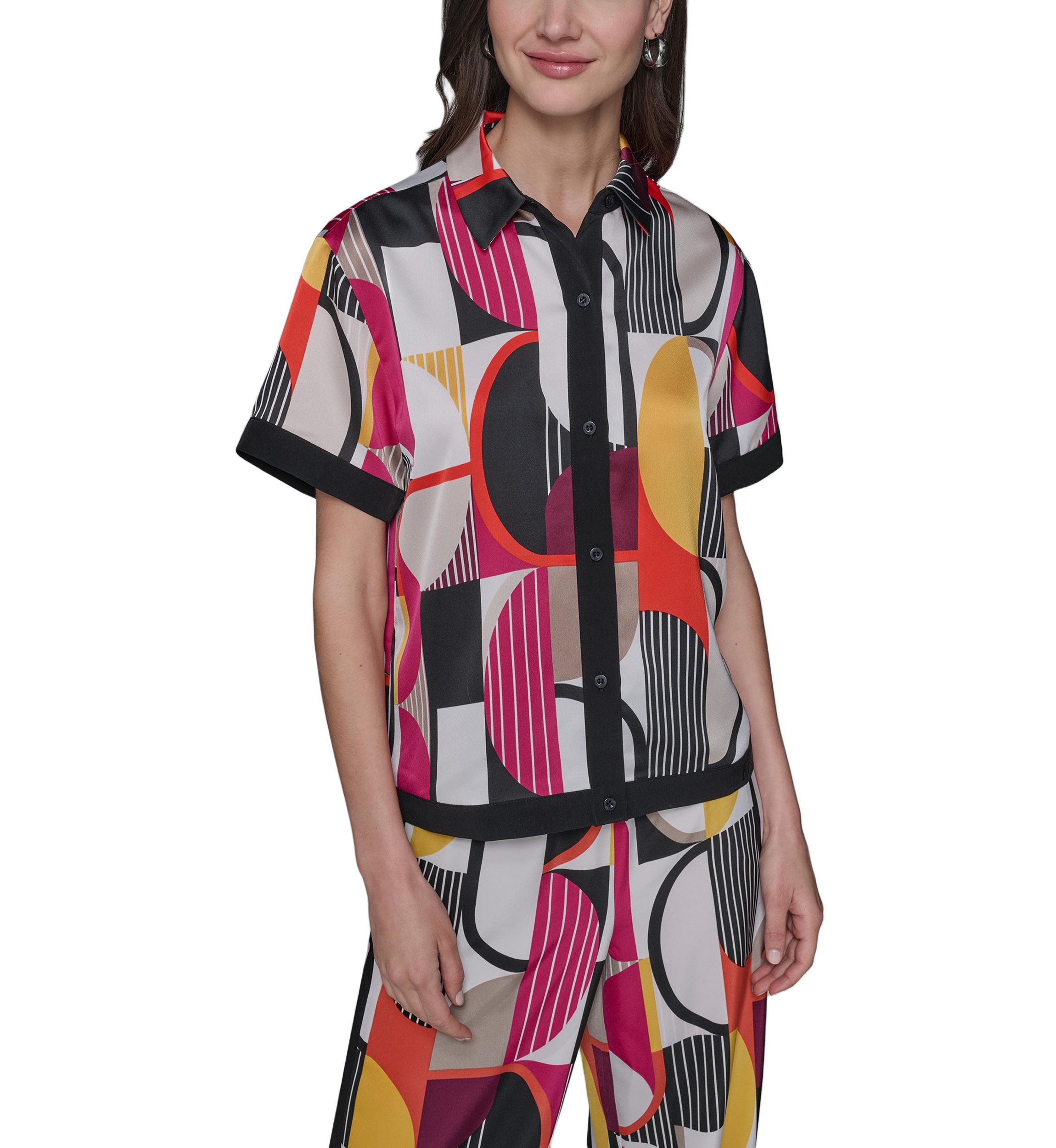 Womens Geo Printed Camp Shirt