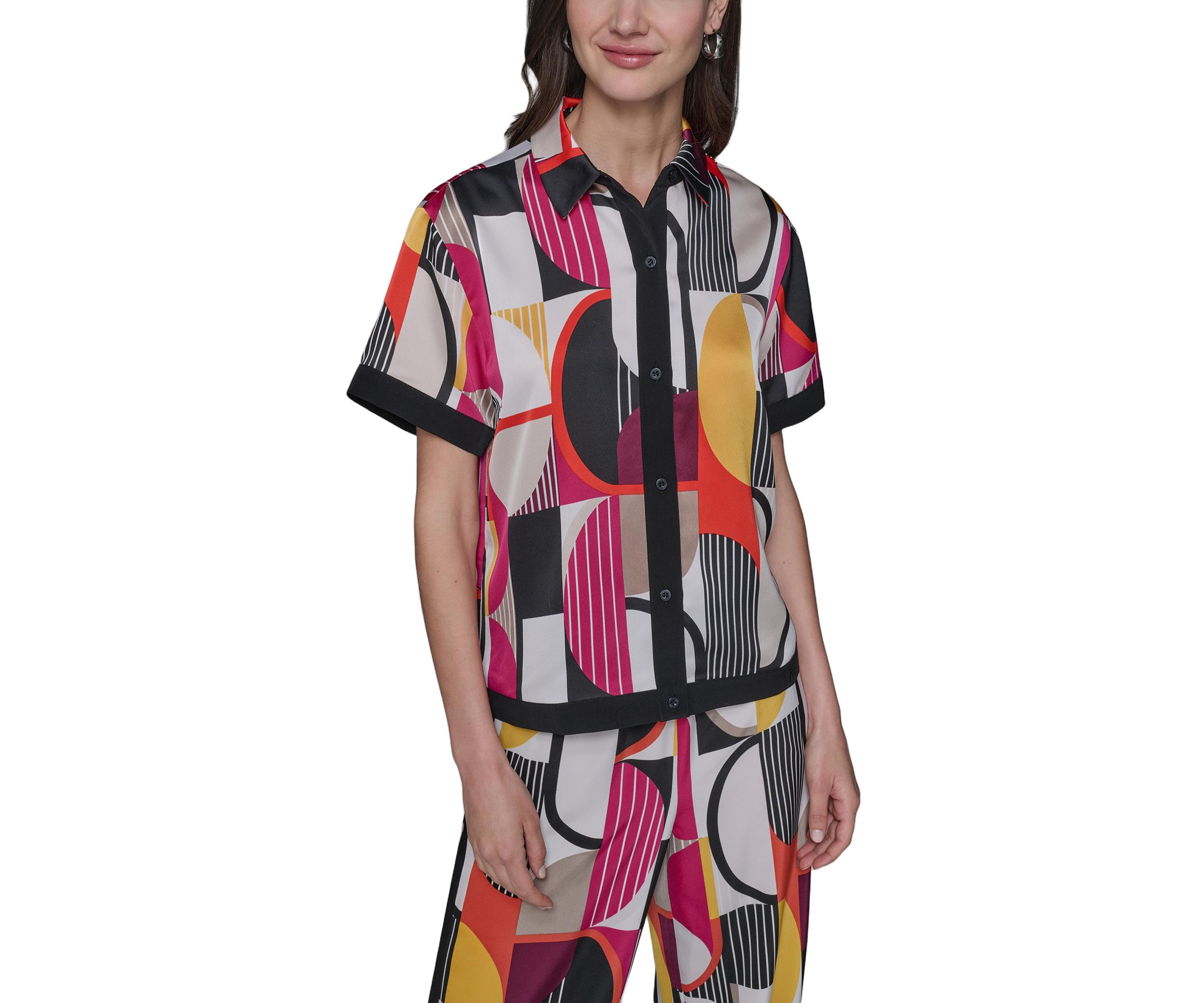 Womens Geo Printed Camp Shirt