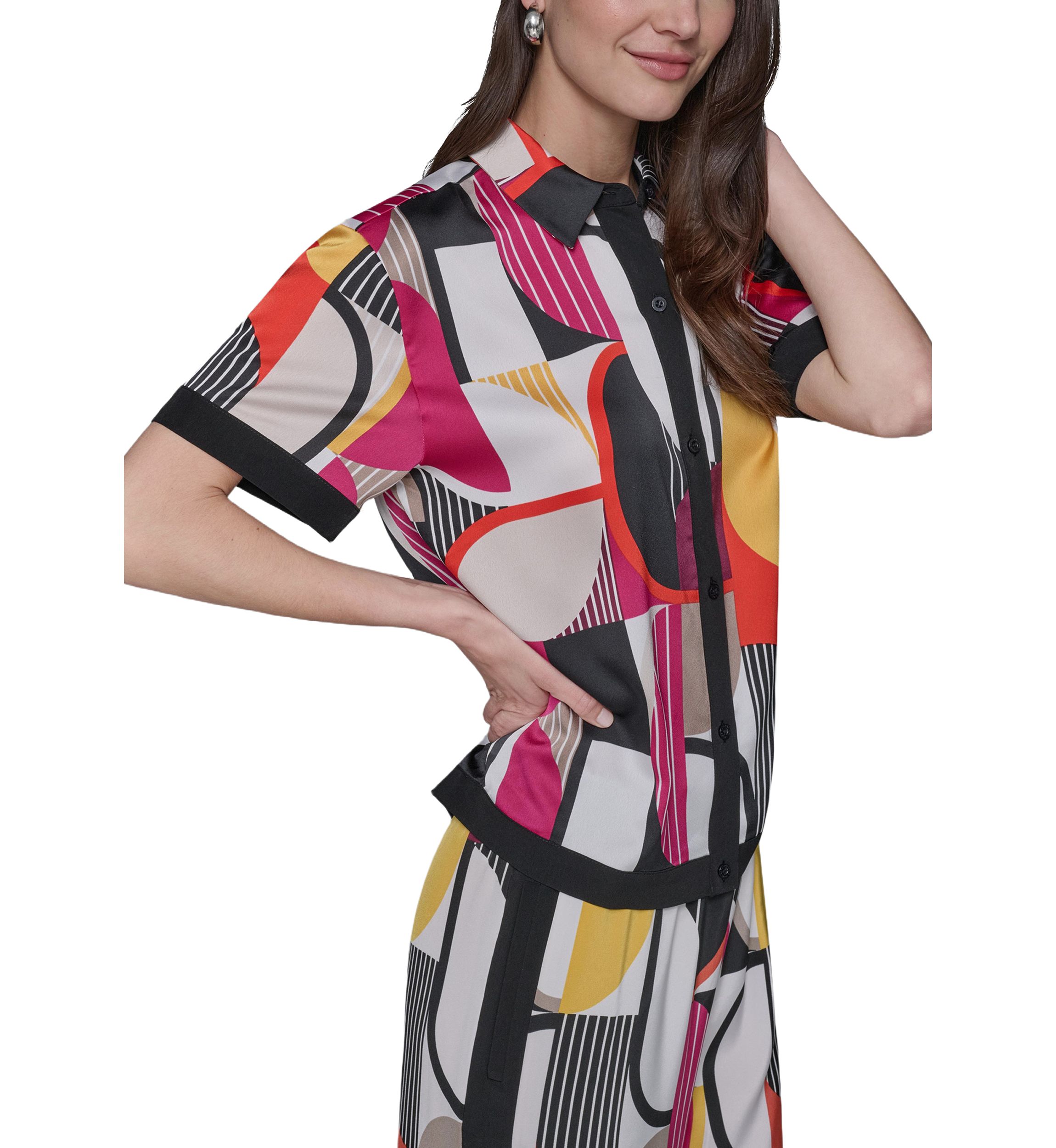Womens Geo Printed Camp Shirt