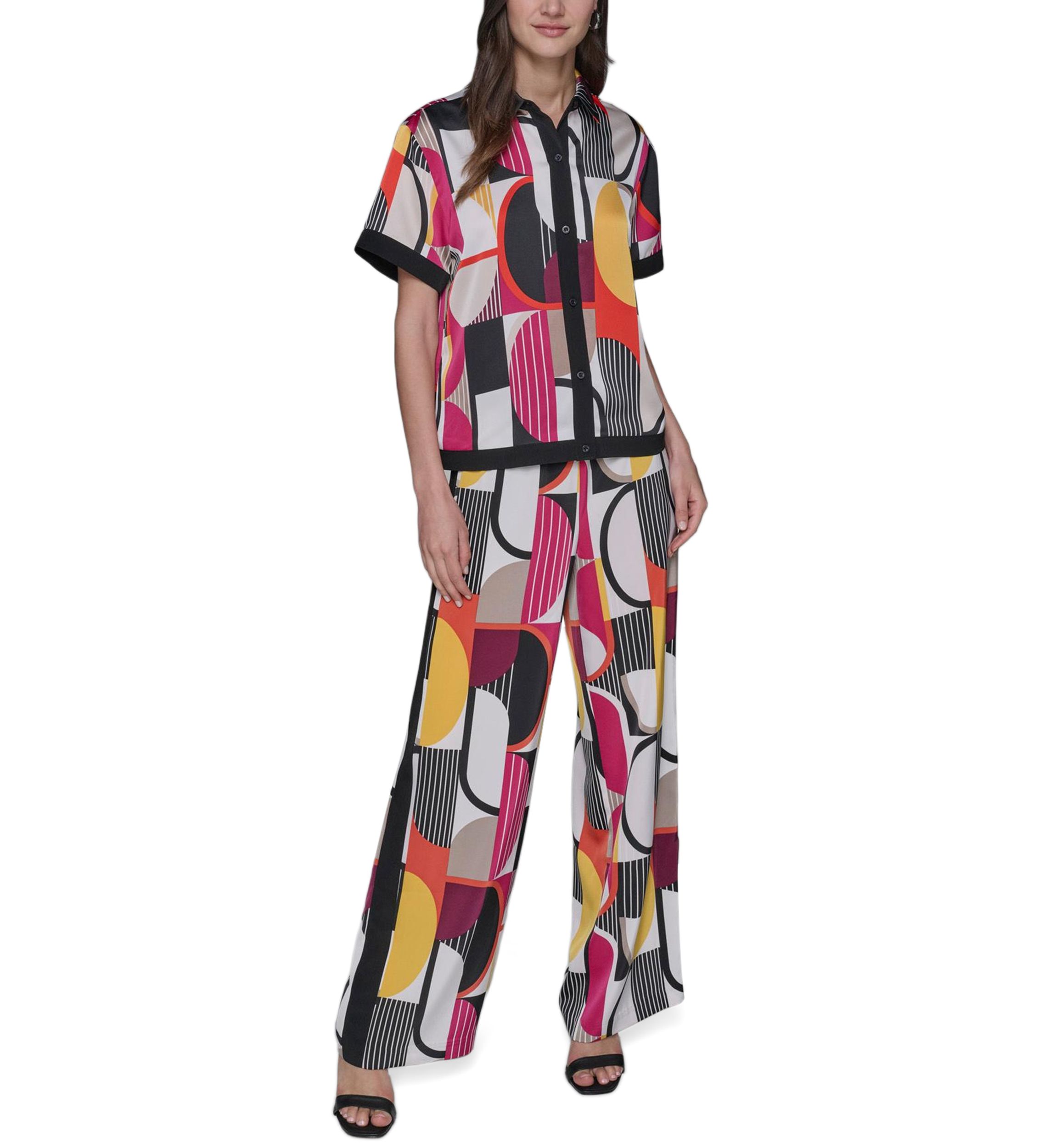 Womens Geo Printed Camp Shirt