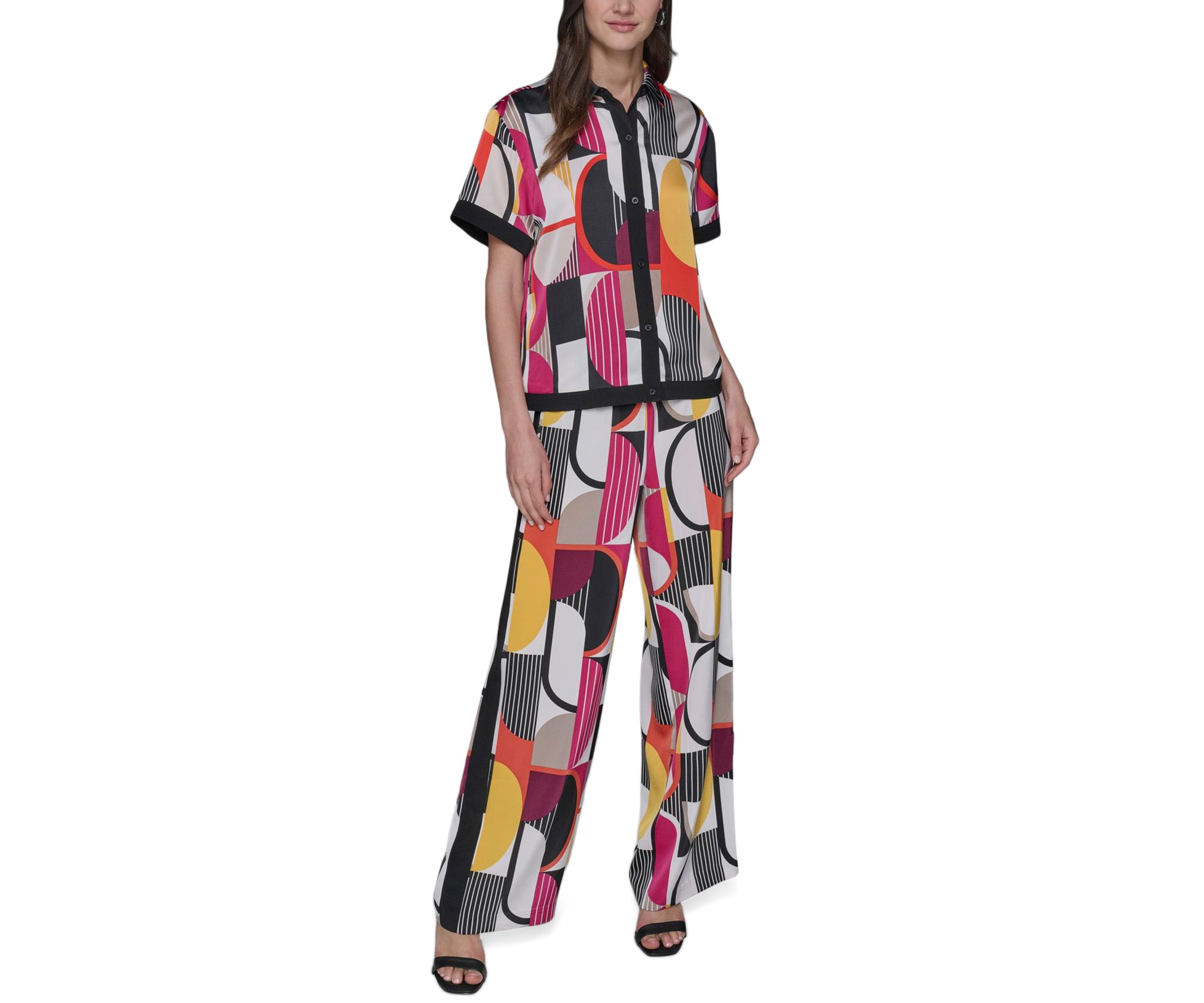 Womens Geo Printed Camp Shirt