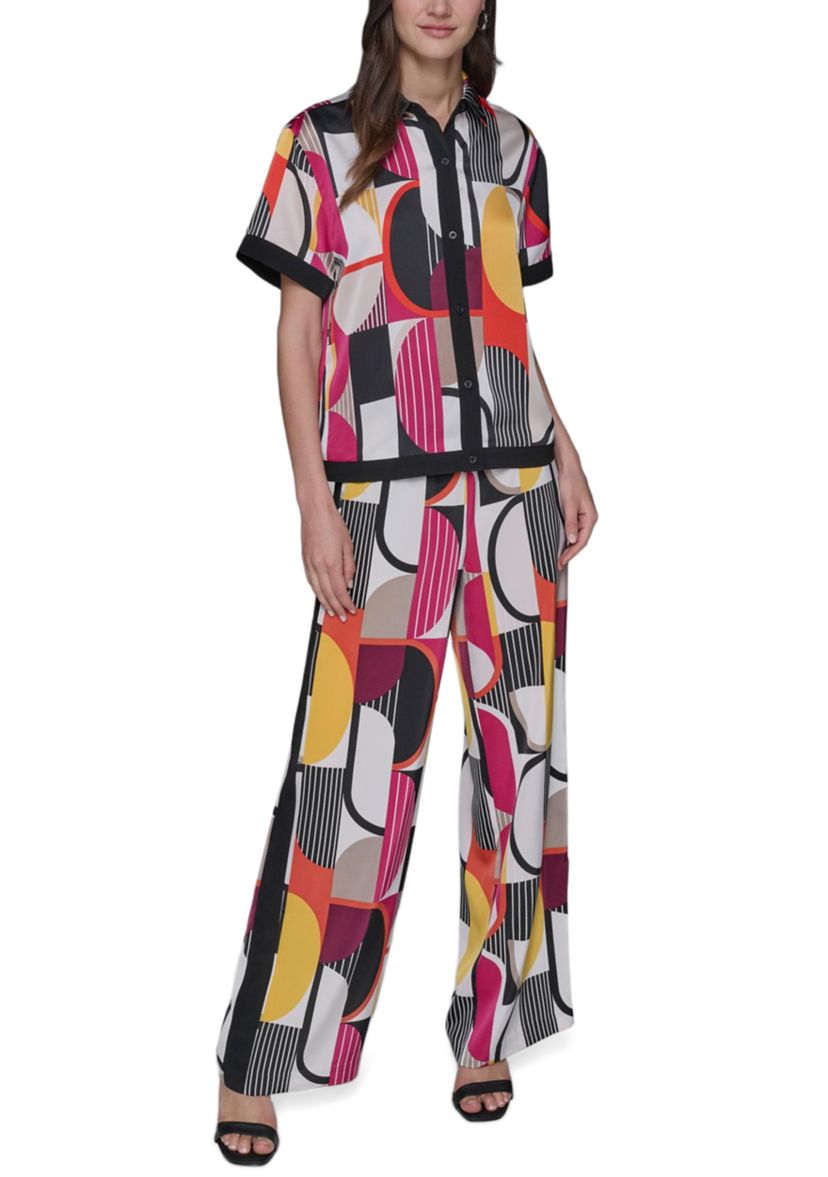 Womens Geo Printed Camp Shirt