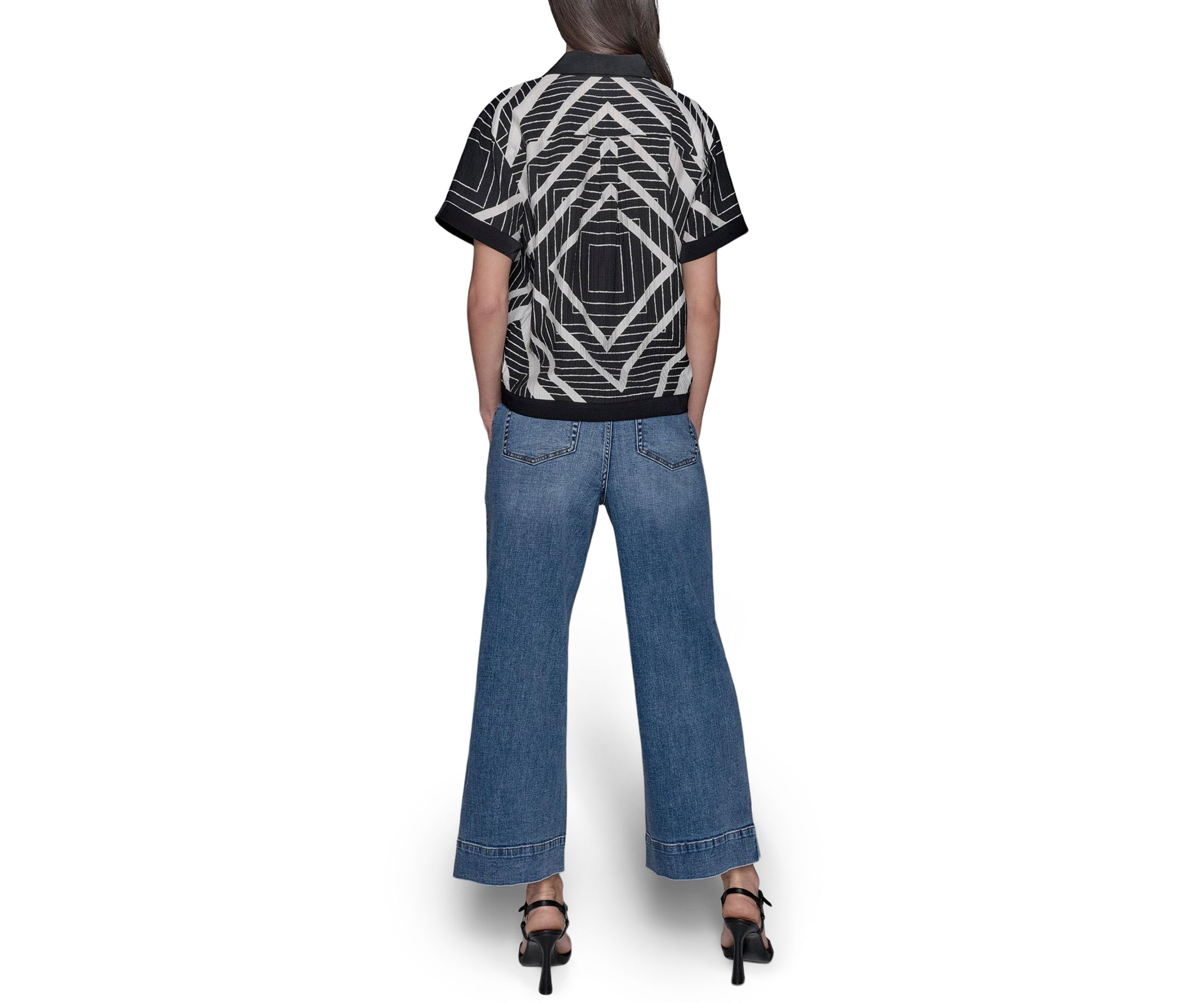 Womens Geometric Square Printed Camp Shirt 