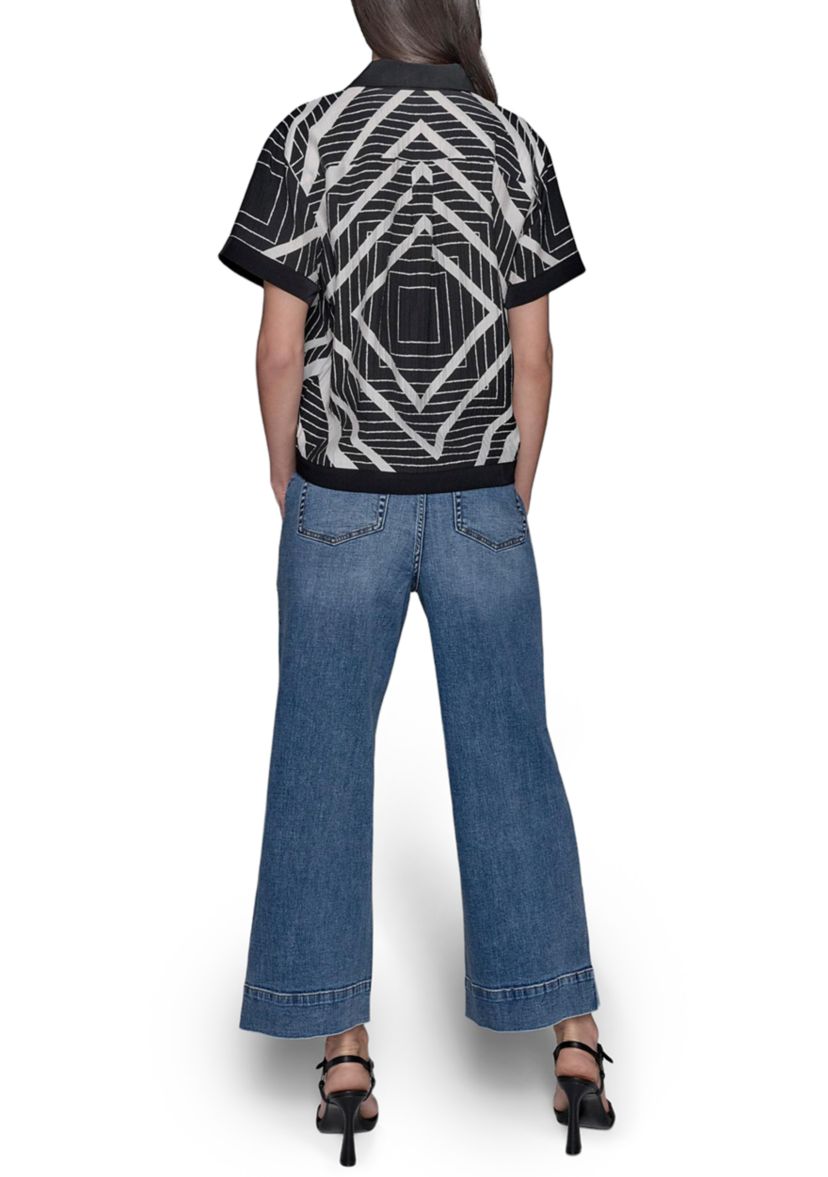 Womens Geometric Square Printed Camp Shirt 