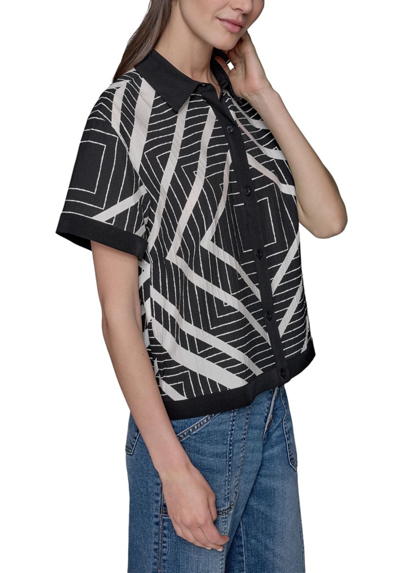 Womens Geometric Square Printed Camp Shirt 