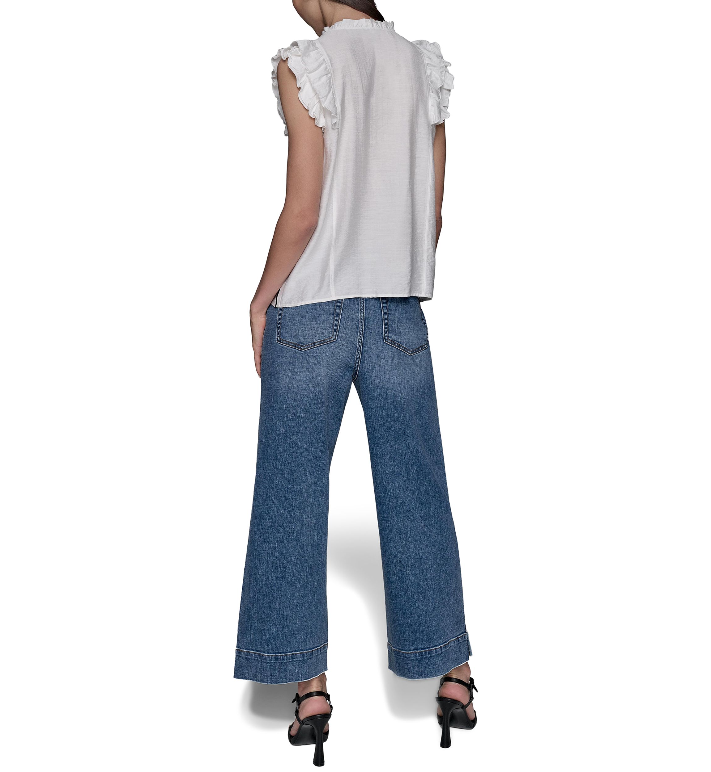 Womens Flutter Sleeve Button Front Top 