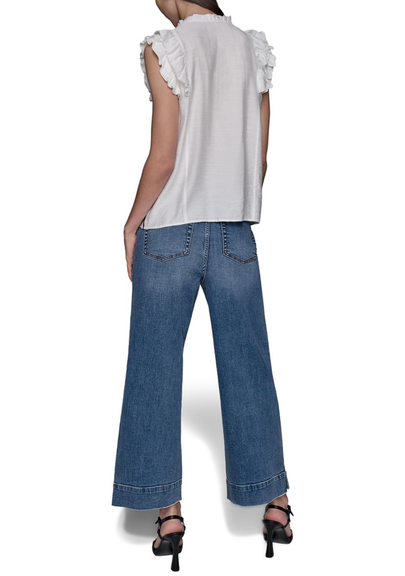 Womens Flutter Sleeve Button Front Top 