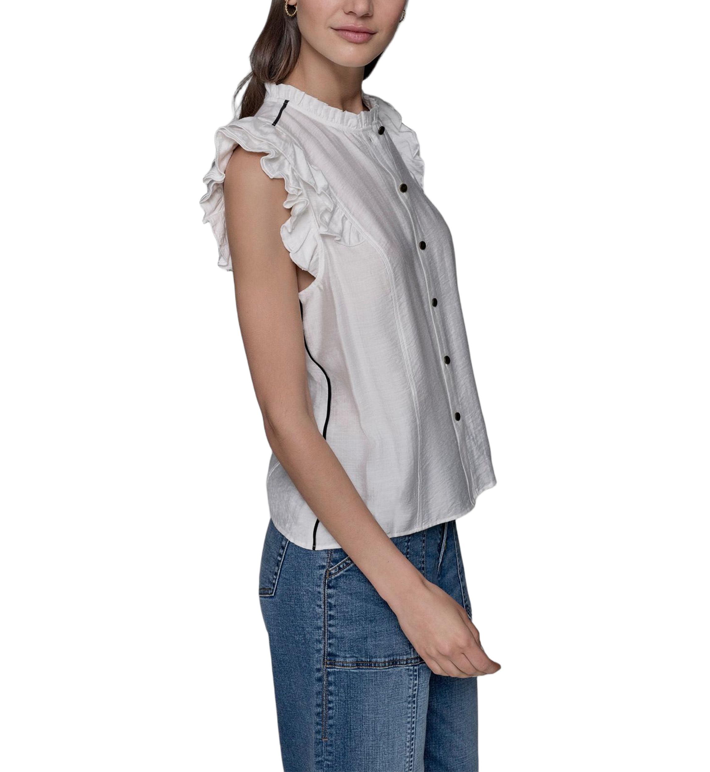 Womens Flutter Sleeve Button Front Top 