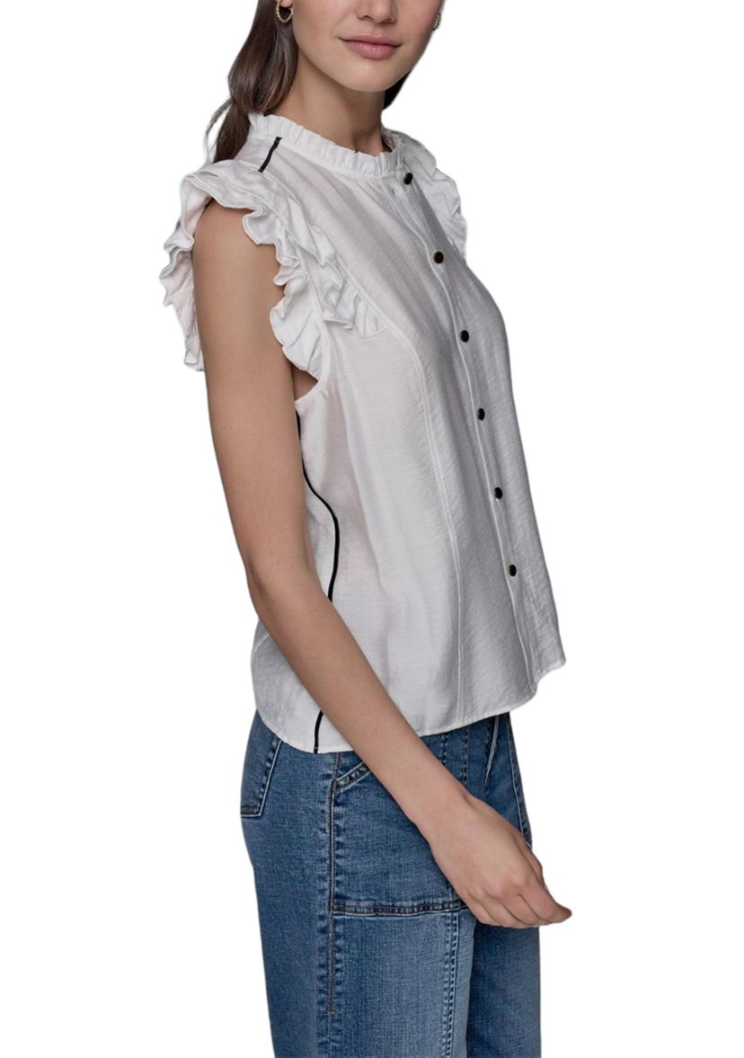 Womens Flutter Sleeve Button Front Top 