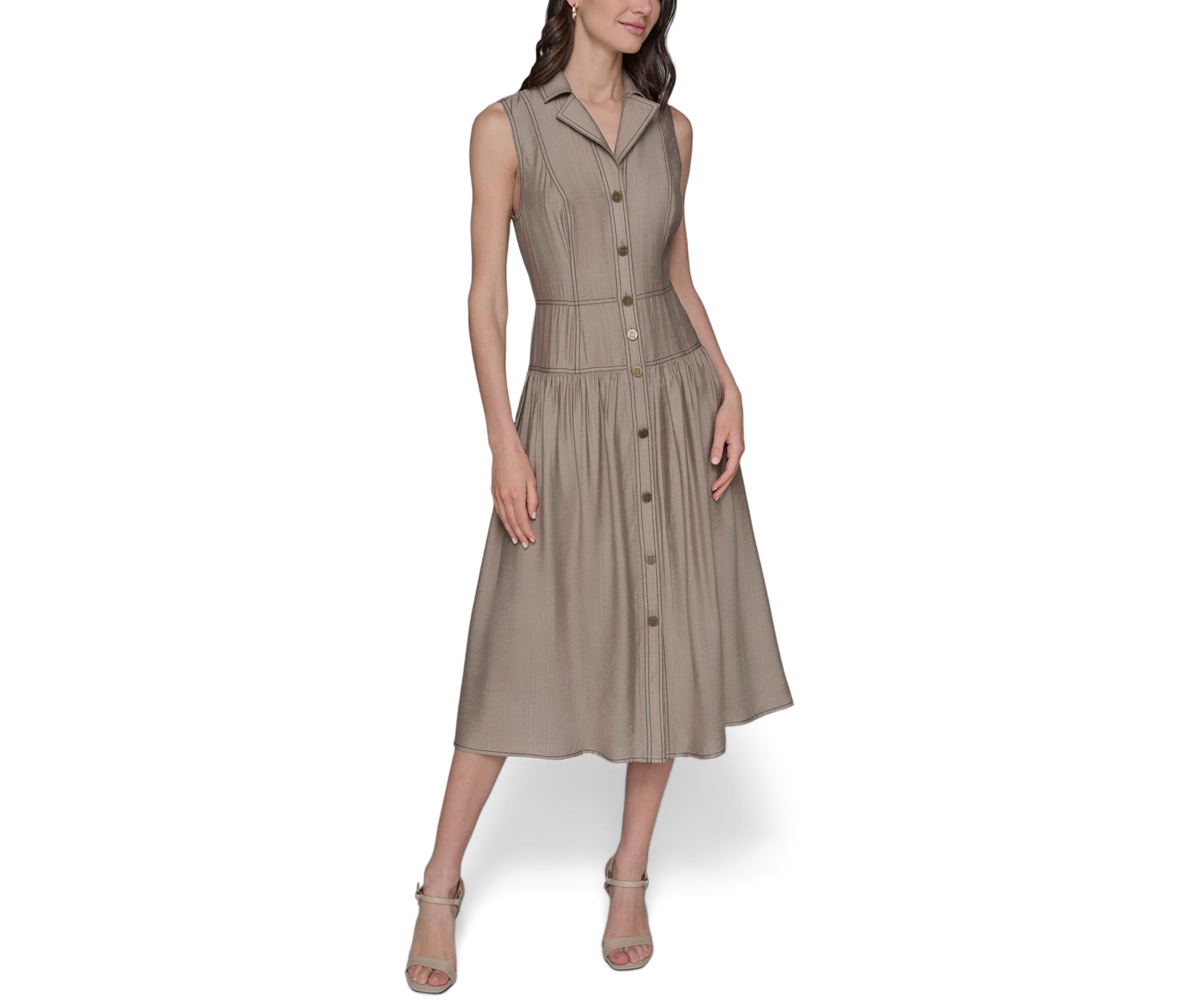Womens Contrast Stitch Sleeveless Tiered Dress