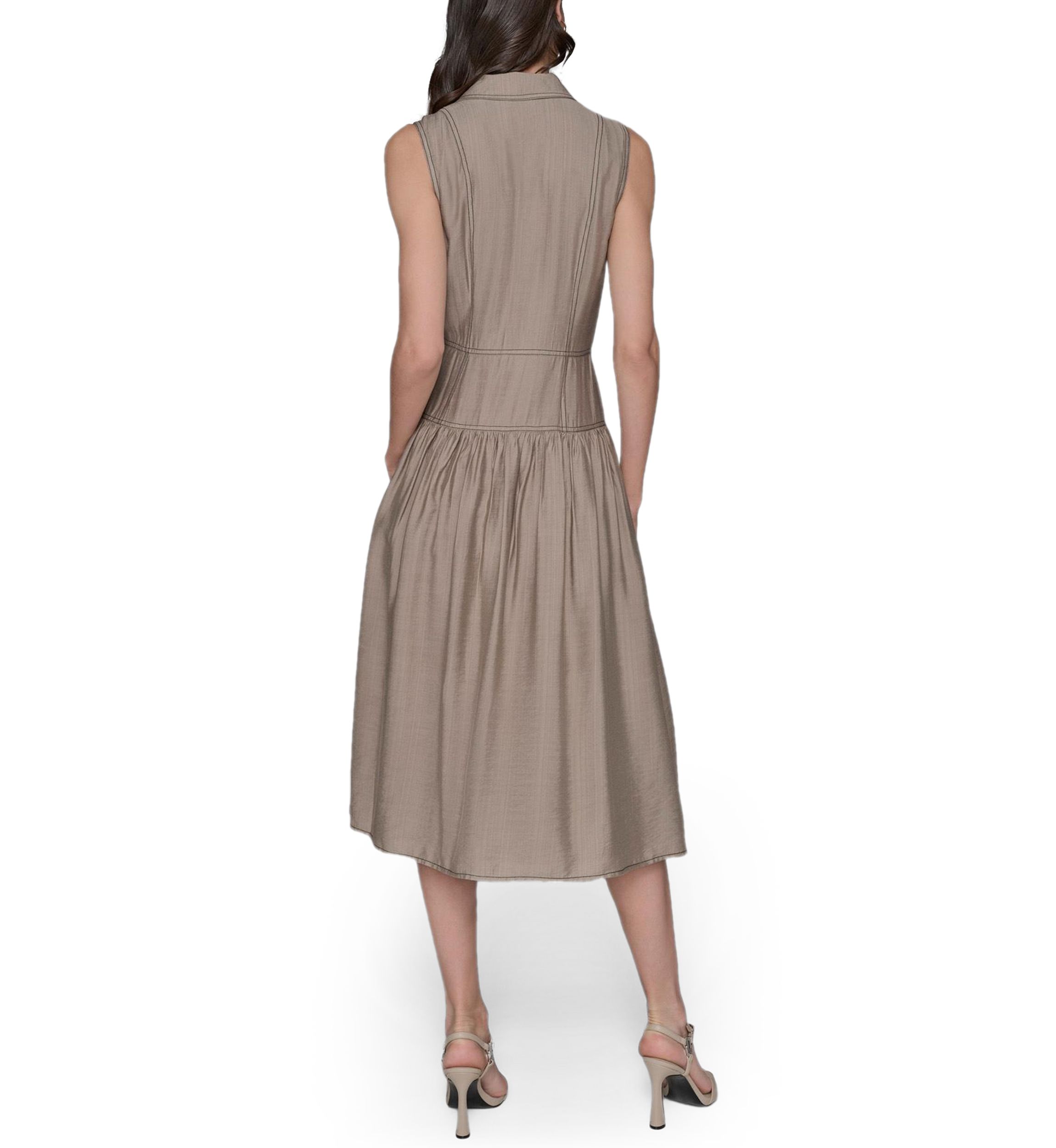 Womens Contrast Stitch Sleeveless Tiered Dress