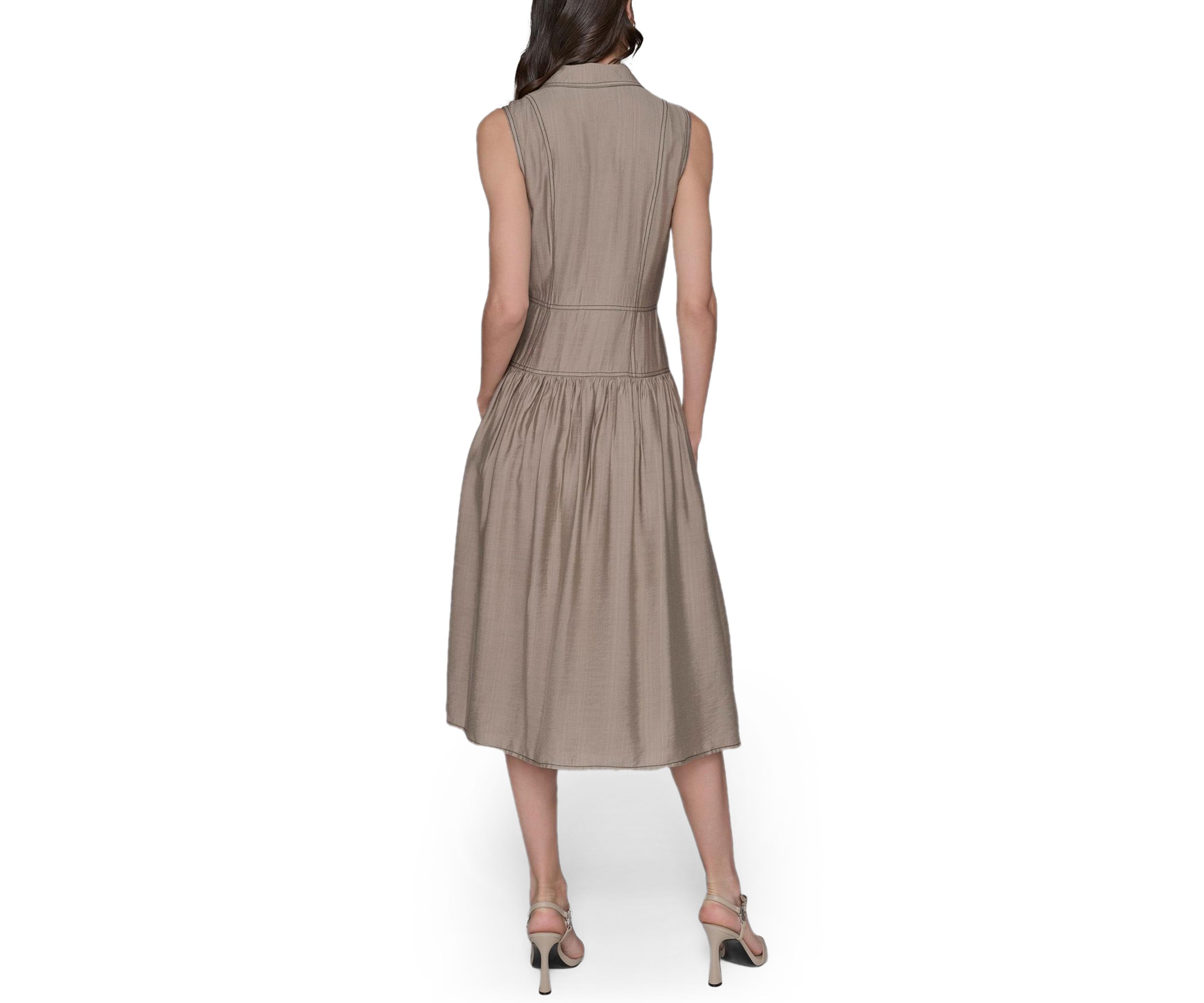 Womens Contrast Stitch Sleeveless Tiered Dress