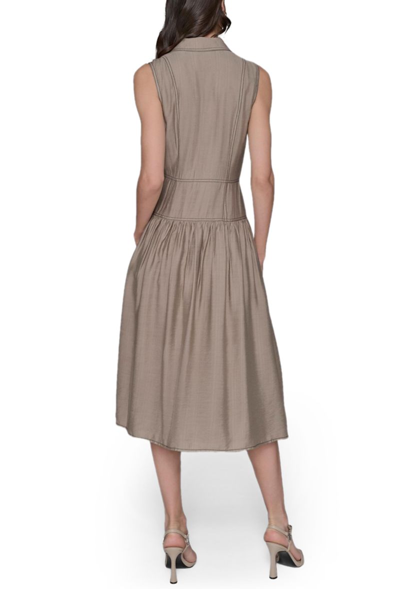 Womens Contrast Stitch Sleeveless Tiered Dress
