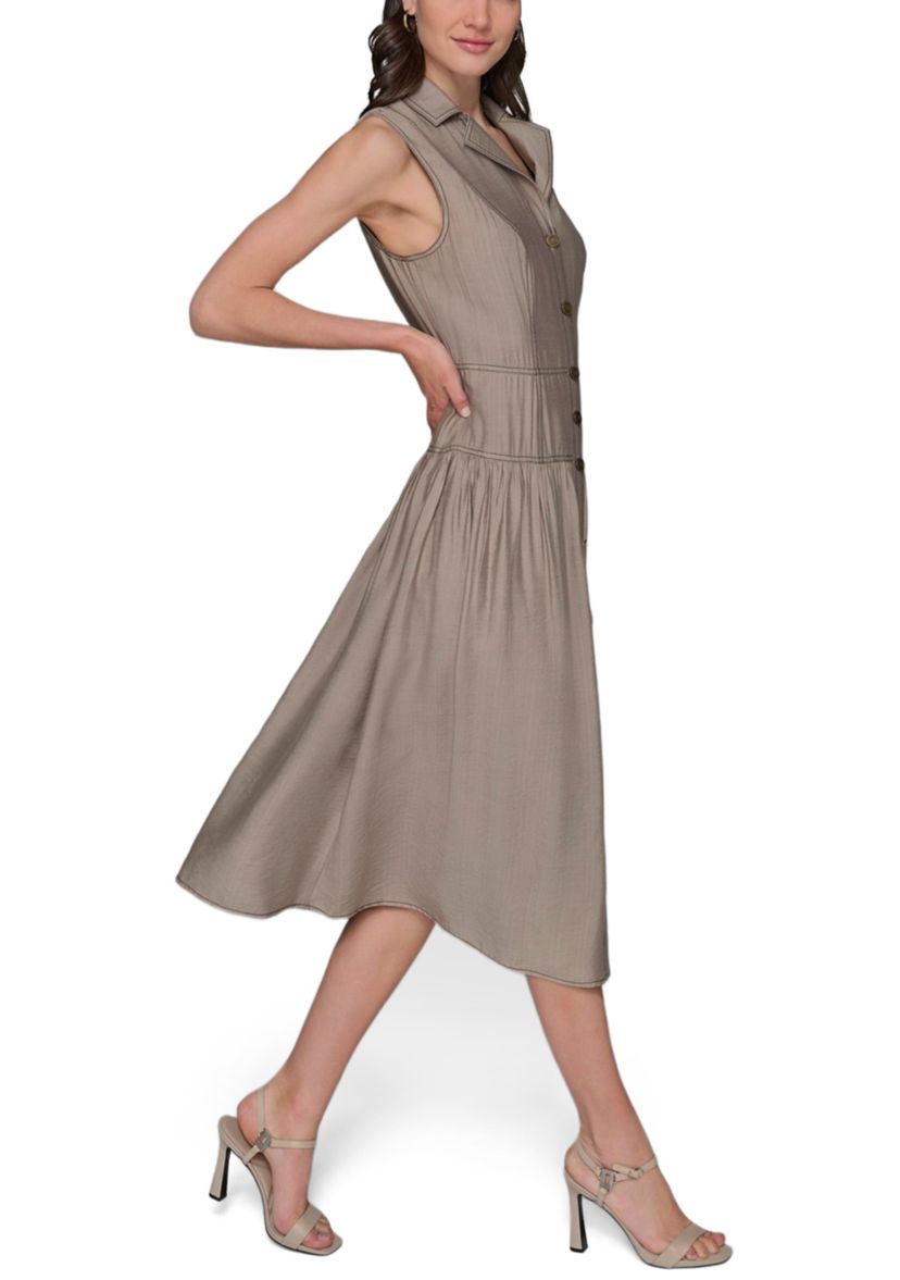 Womens Contrast Stitch Sleeveless Tiered Dress