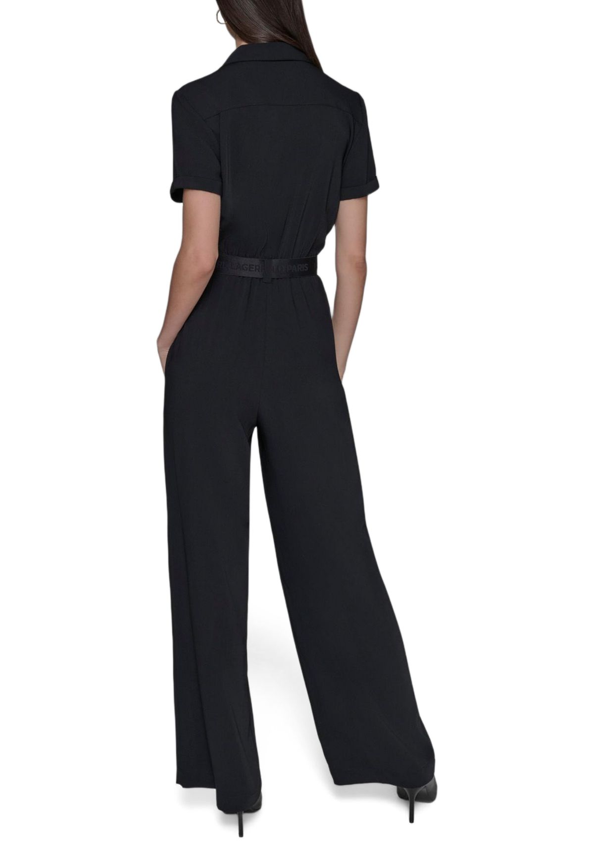 Womens Short Sleeve Button Front Jumpsuit