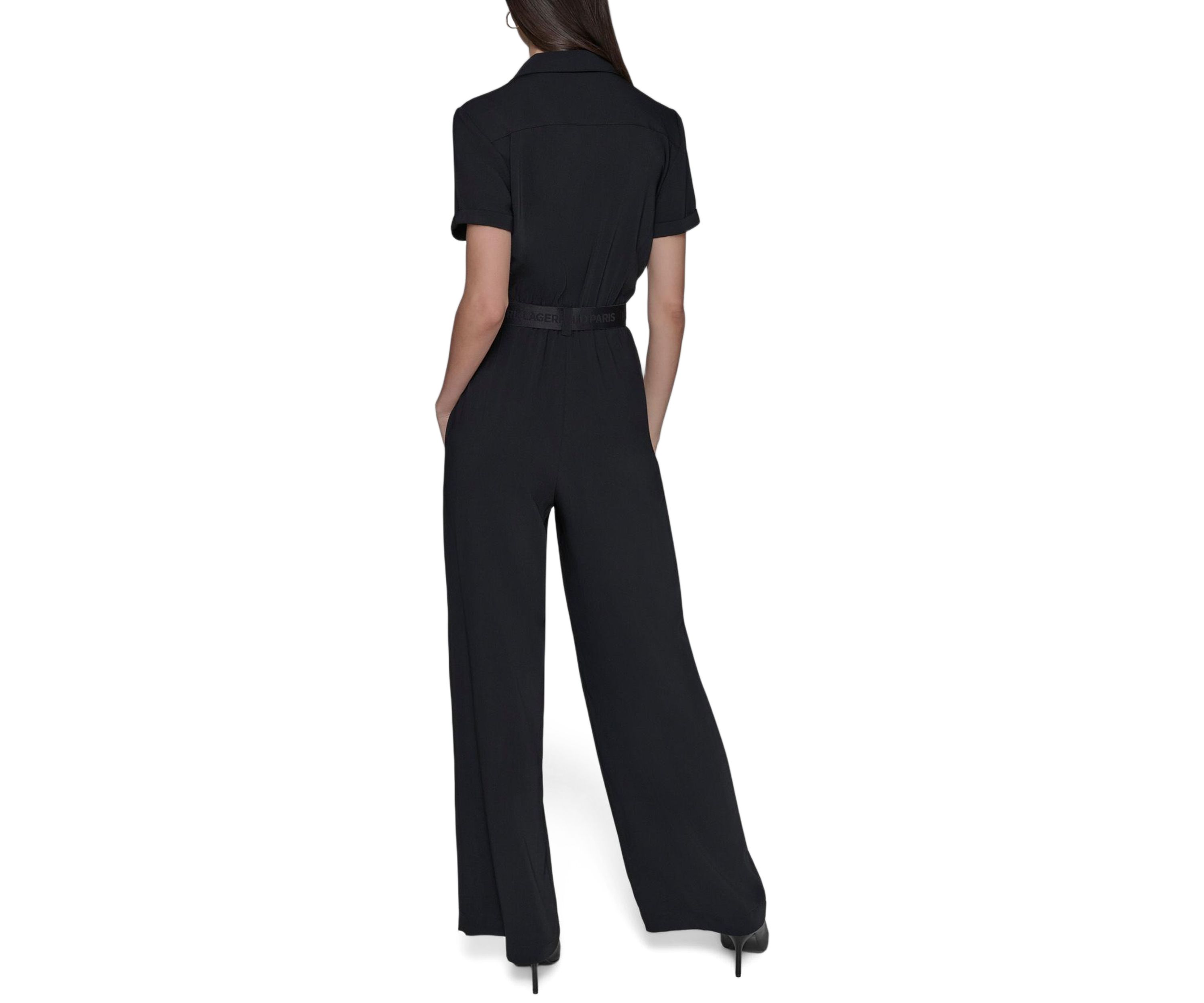 Womens Short Sleeve Button Front Jumpsuit