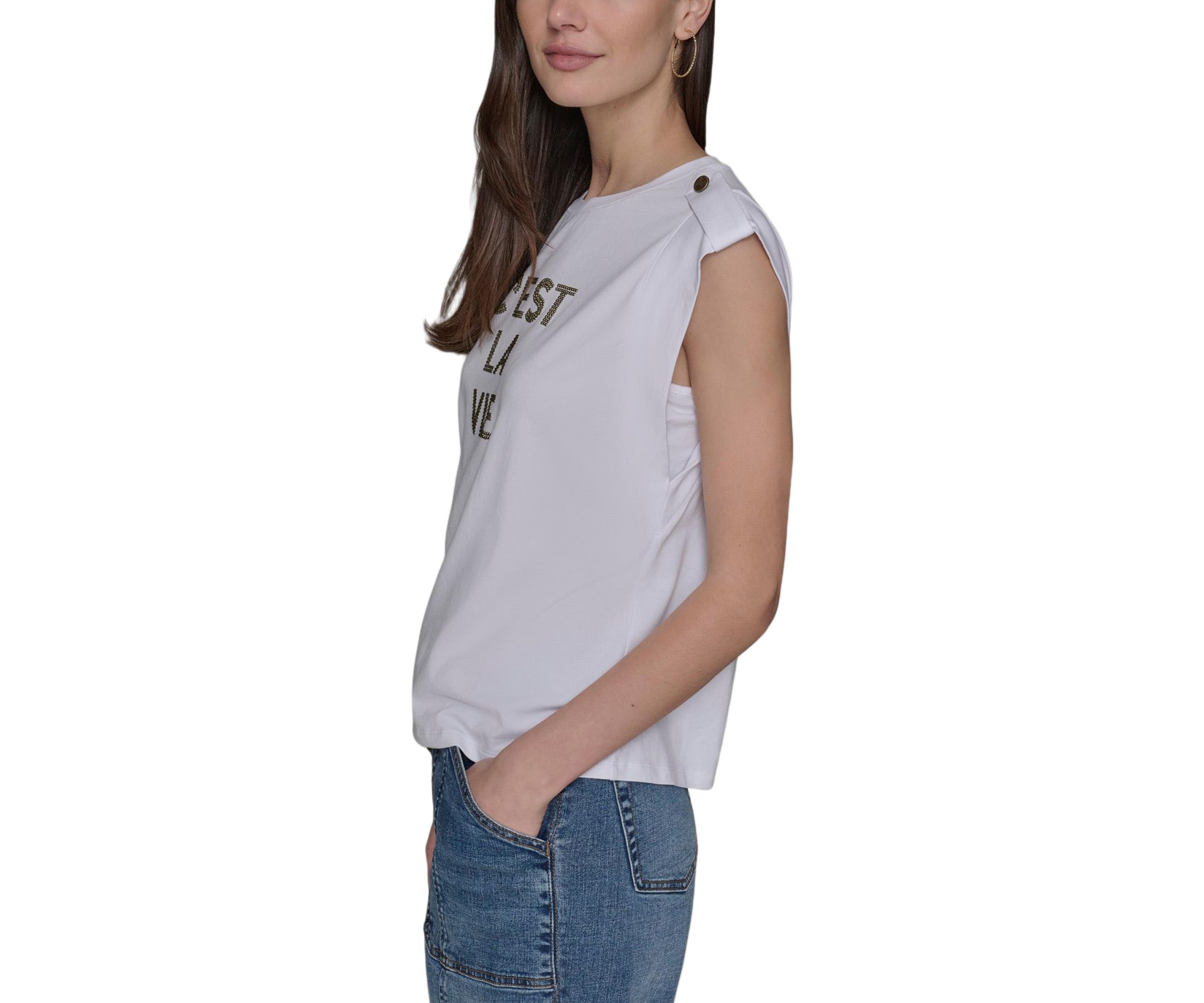 Womens Cest La Vie Graphic Stud Top