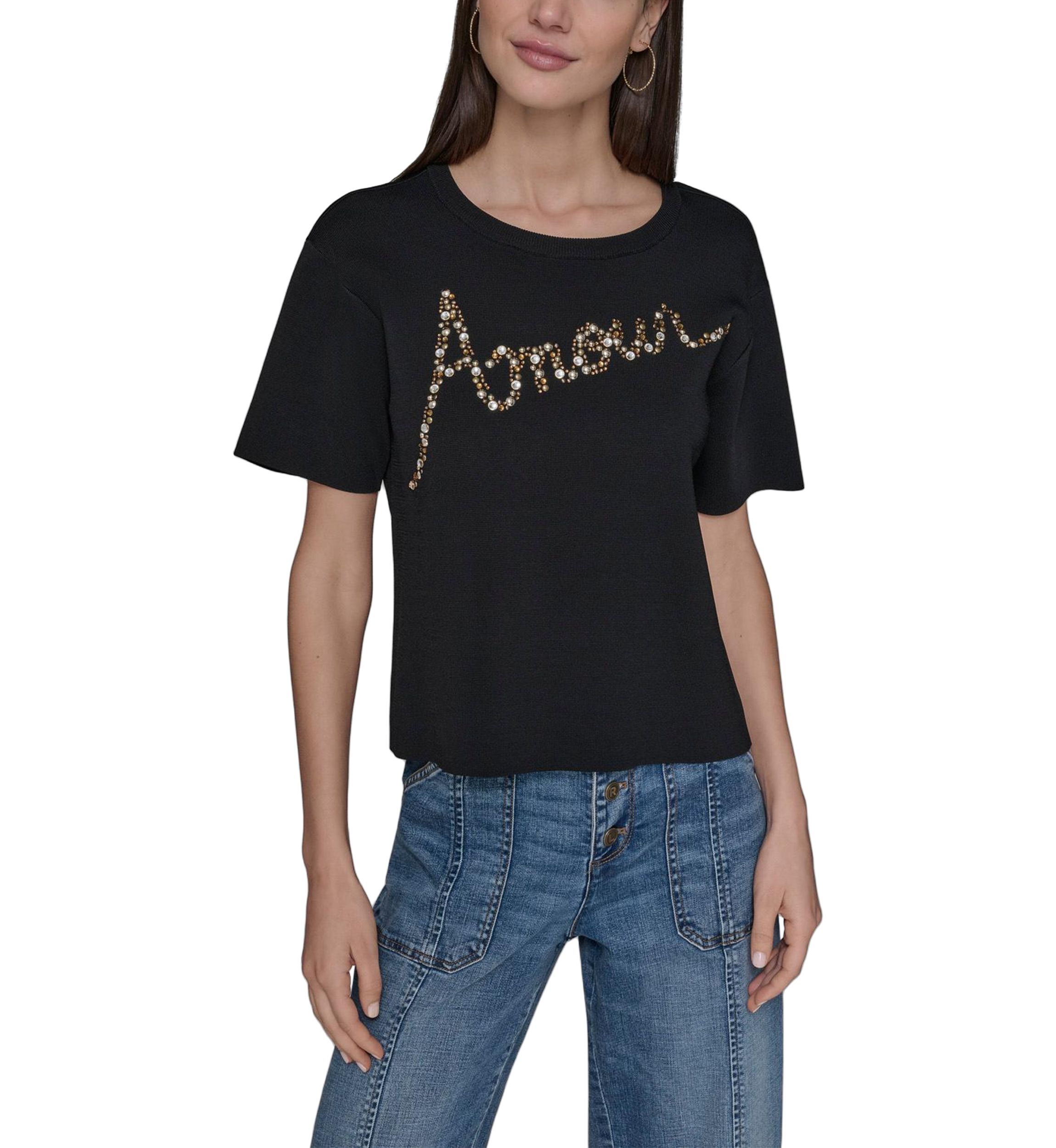Womens Short Sleeve Amour Studded Sweater
