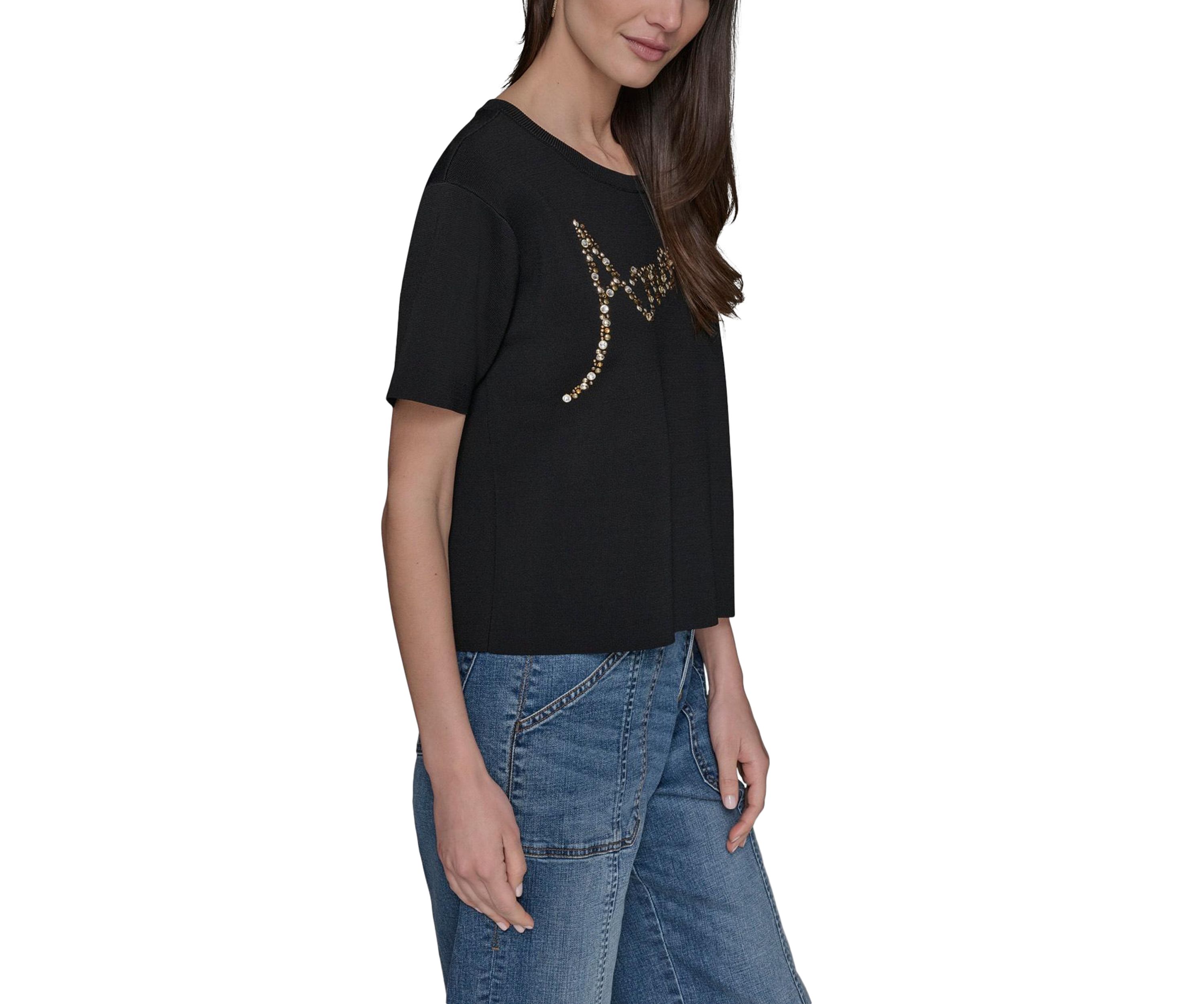 Womens Short Sleeve Amour Studded Sweater