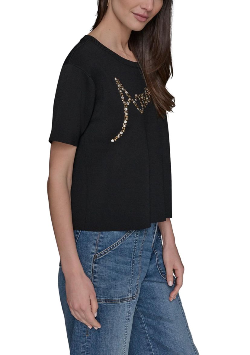 Womens Short Sleeve Amour Studded Sweater