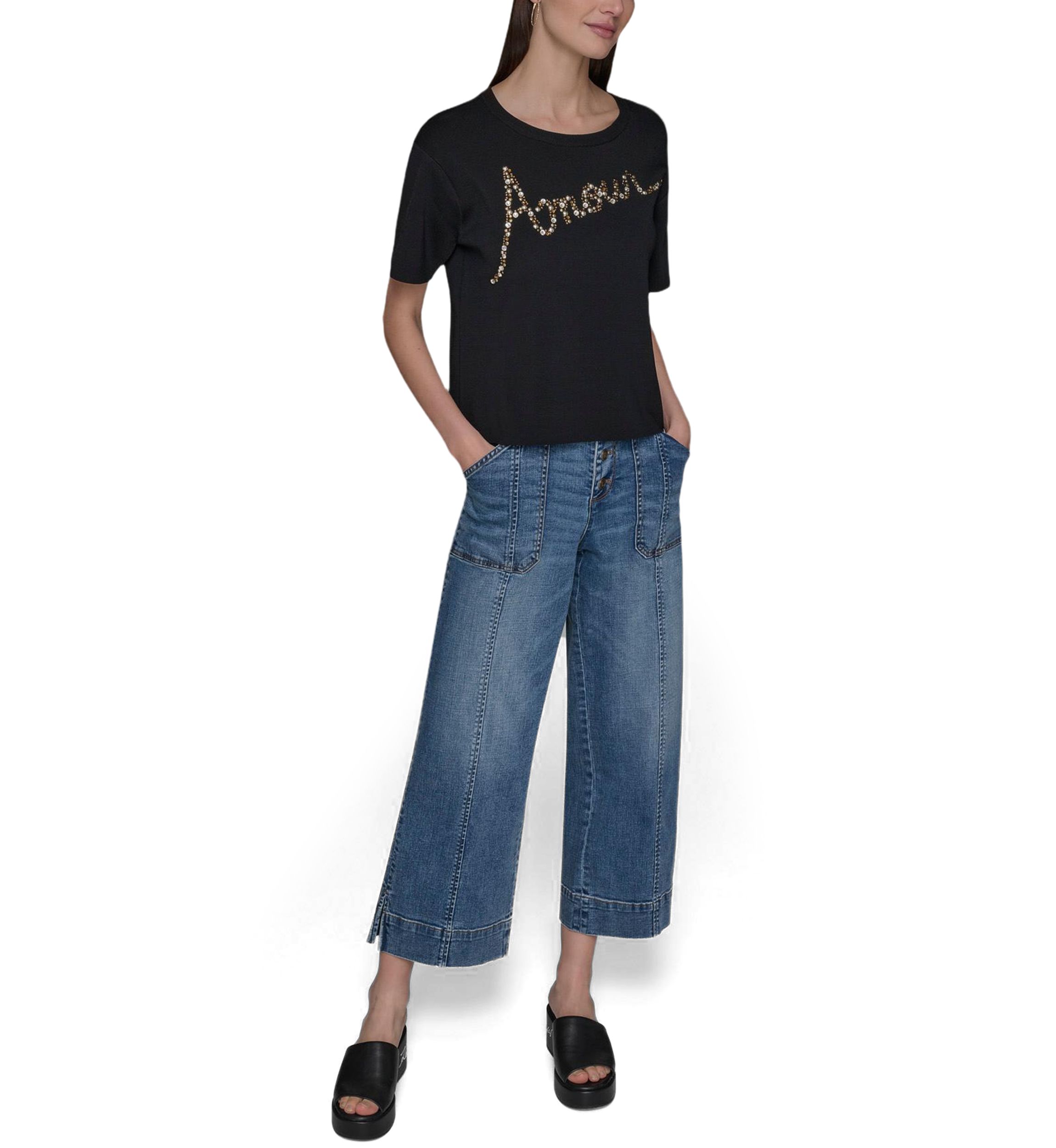 Womens Short Sleeve Amour Studded Sweater