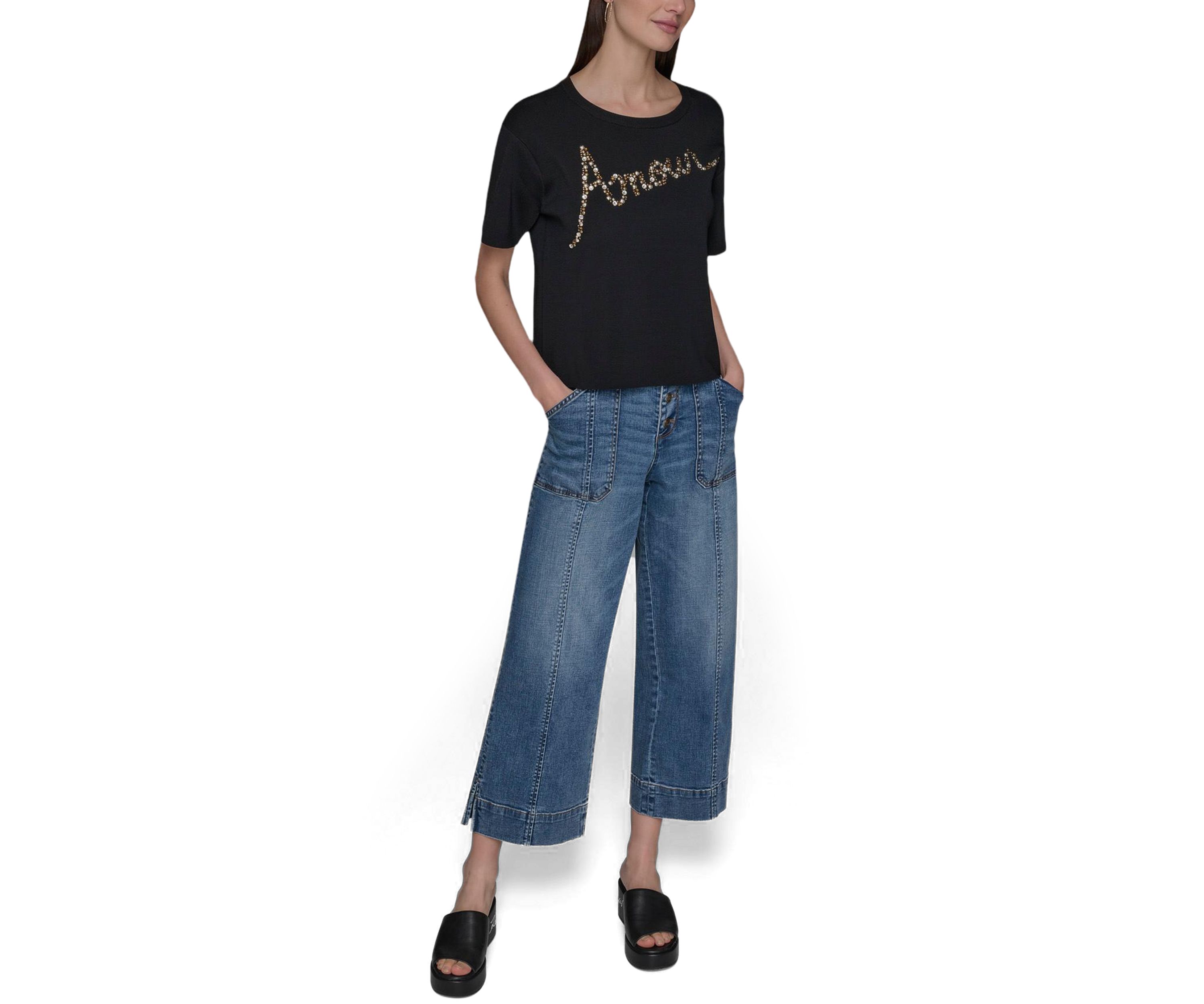 Womens Short Sleeve Amour Studded Sweater