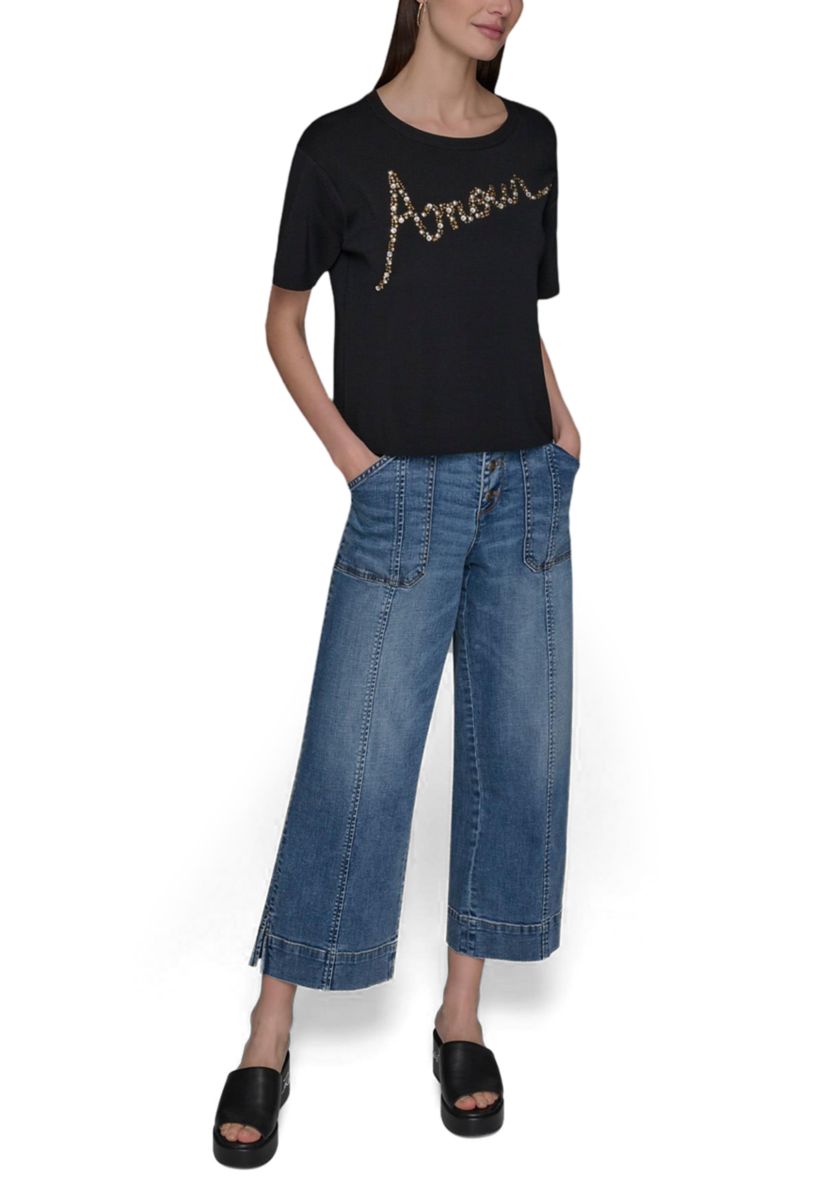 Womens Short Sleeve Amour Studded Sweater