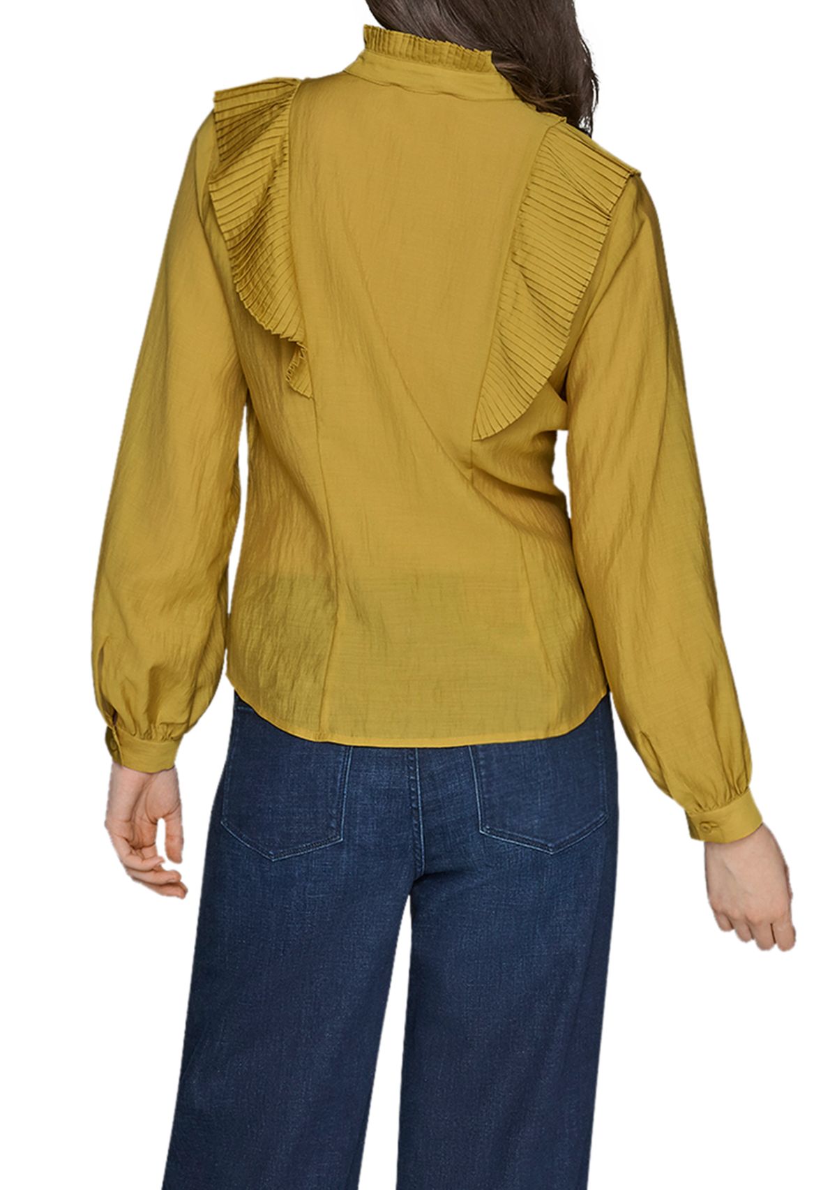 Womens Ruffle Shoulder Button Front Blouse