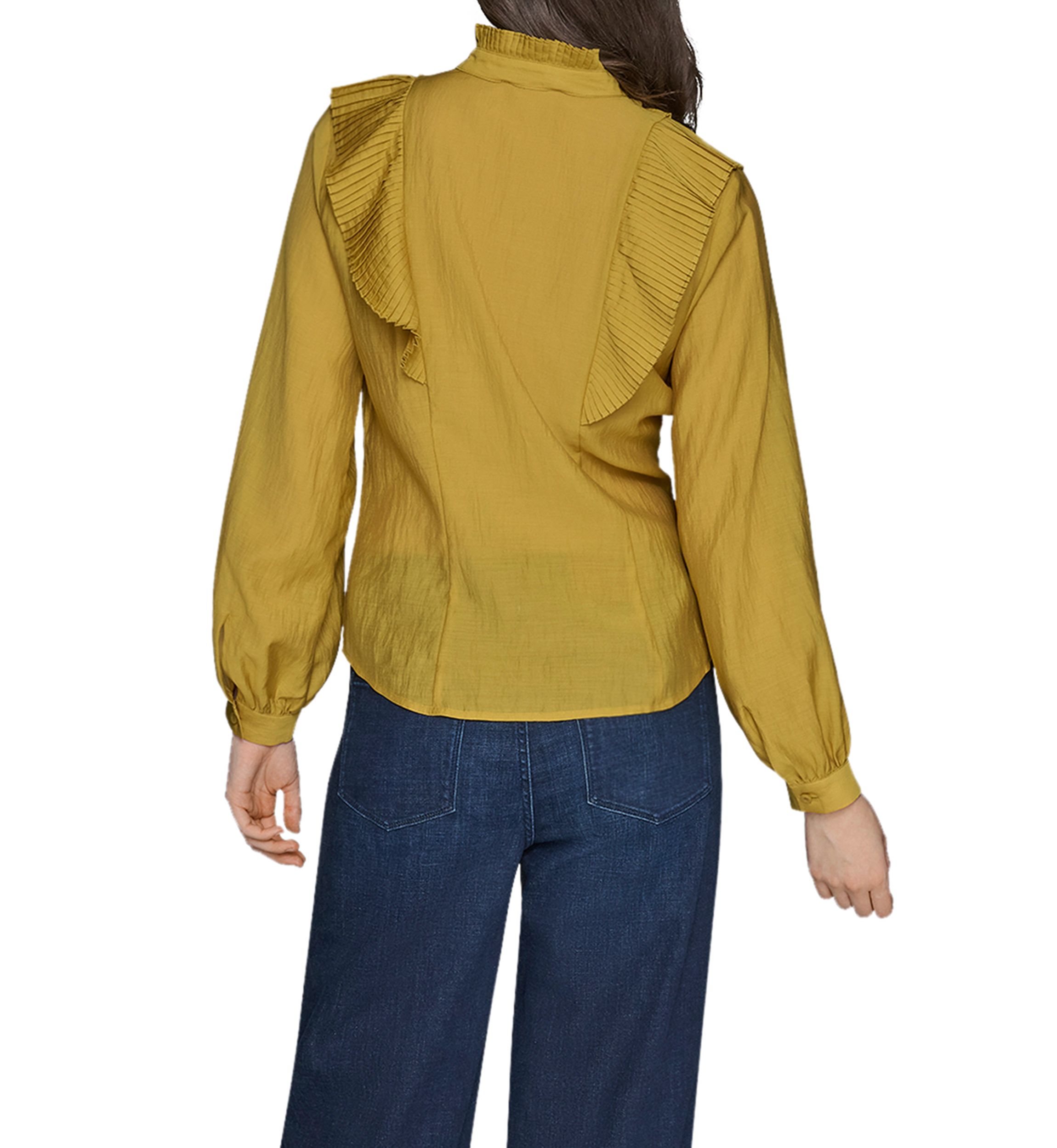 Womens Ruffle Shoulder Button Front Blouse