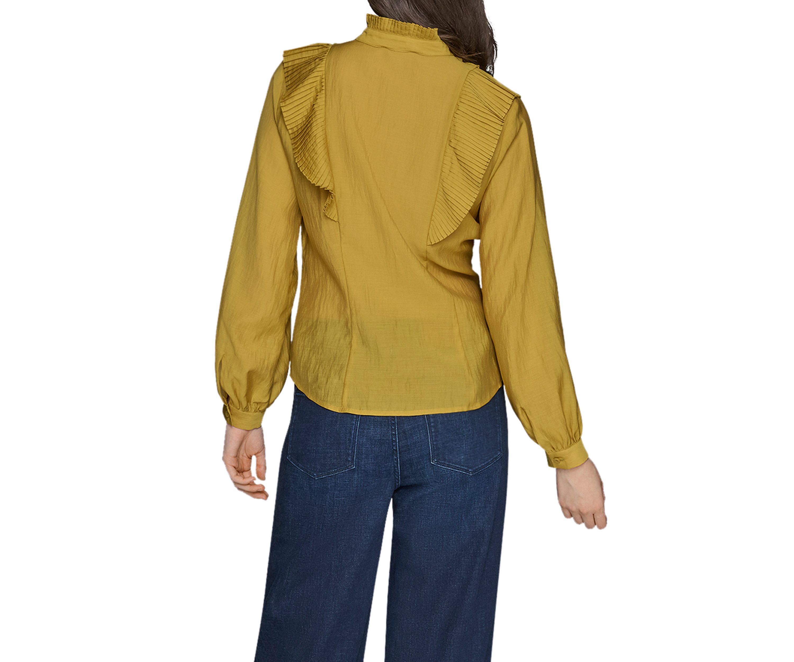 Womens Ruffle Shoulder Button Front Blouse