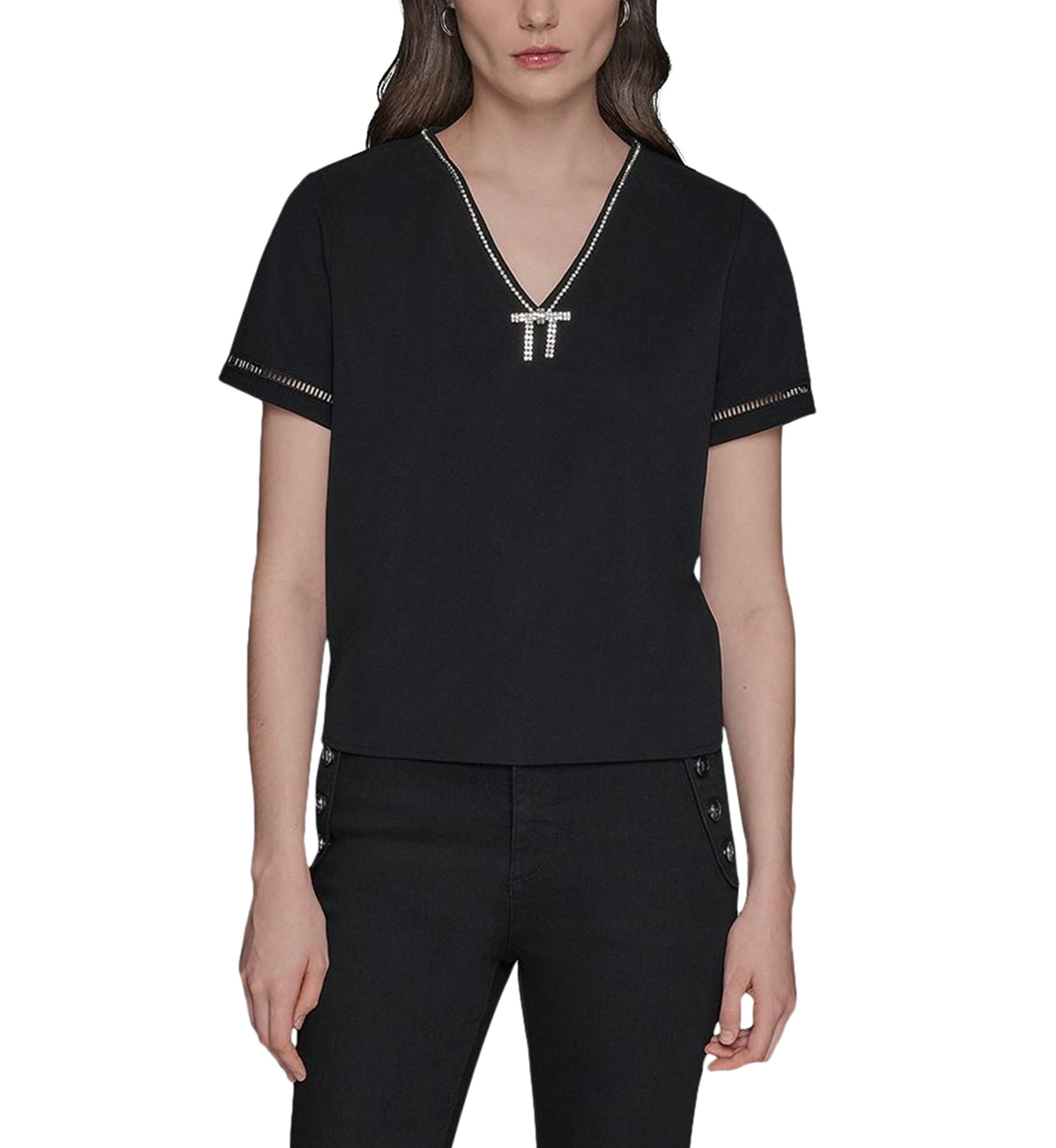 Womens Rhnetone Bow Knit Top