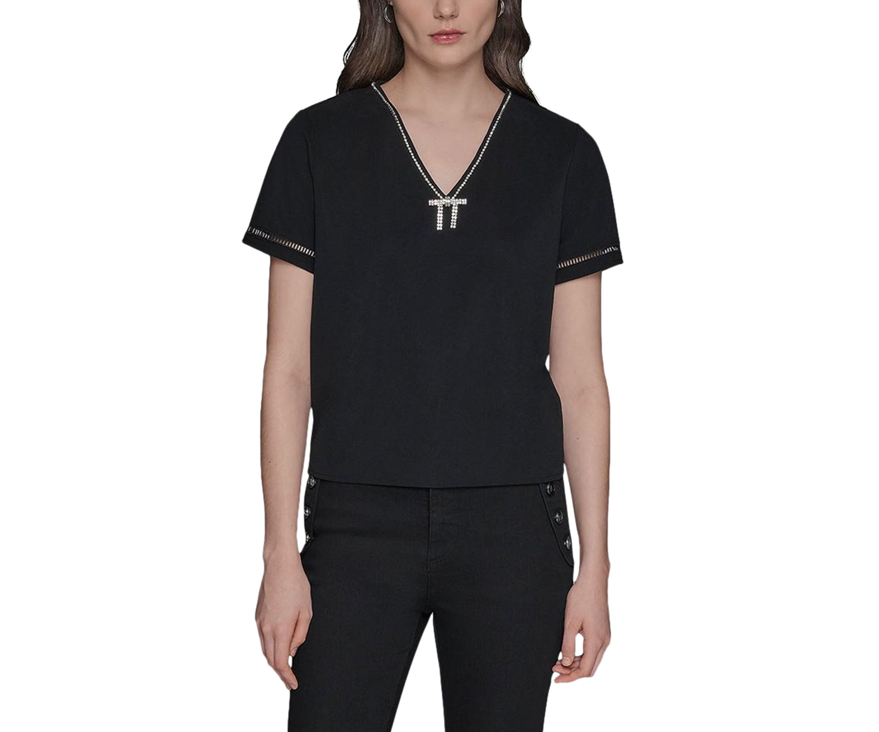Womens Rhnetone Bow Knit Top