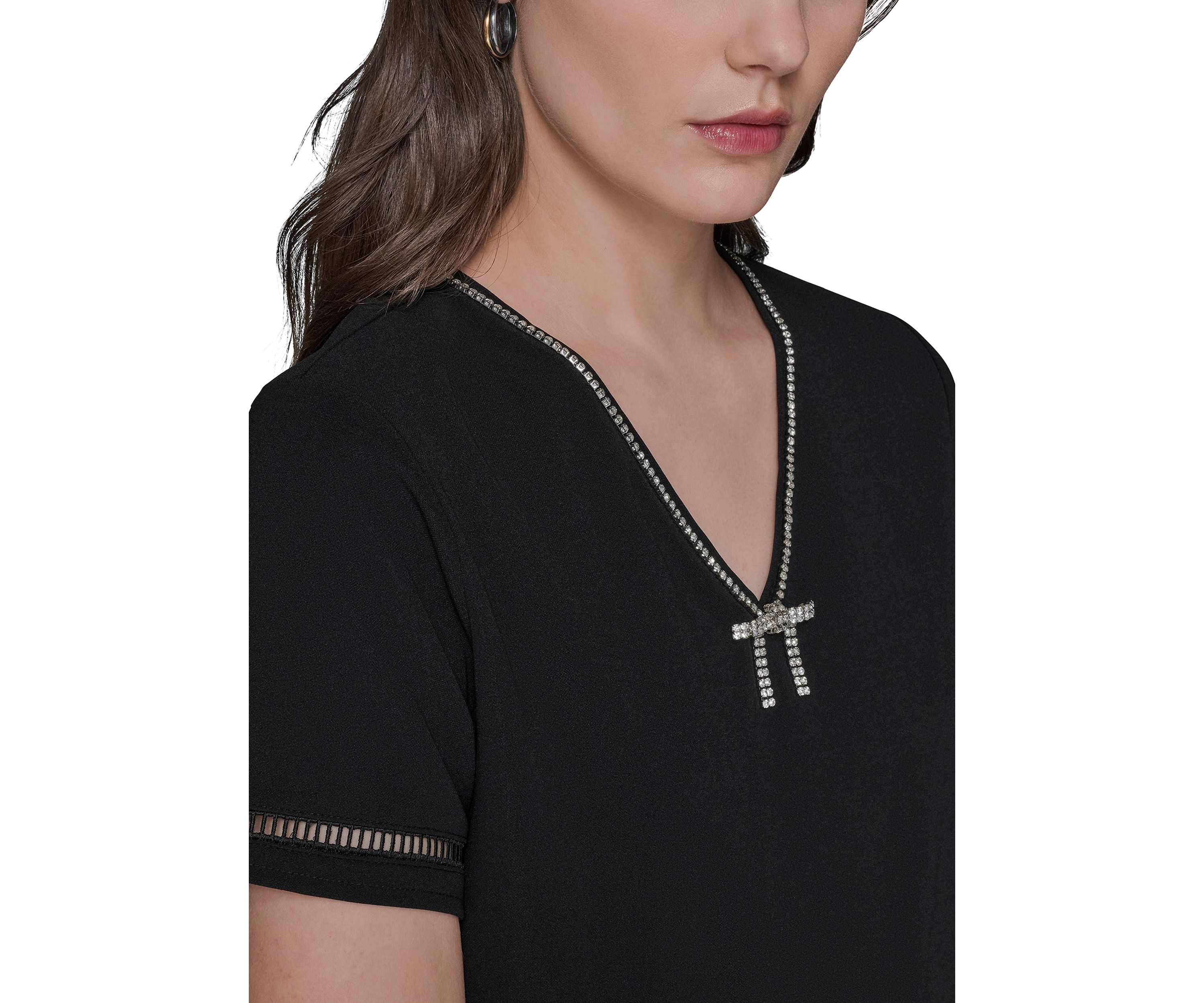 Womens Rhnetone Bow Knit Top