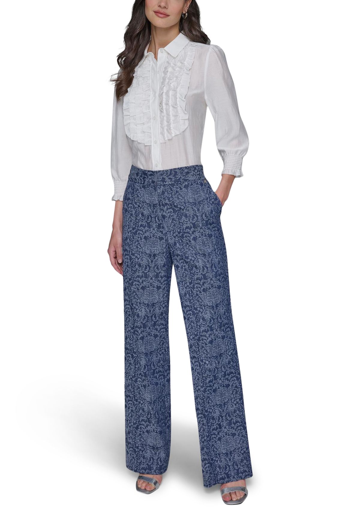 Womens Damask Embossed Denim Jeans