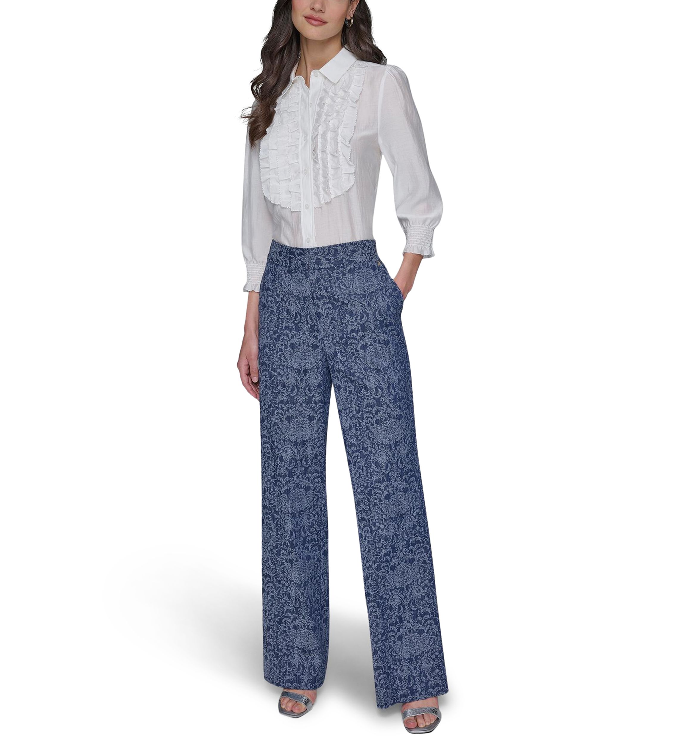 Womens Damask Embossed Denim Jeans