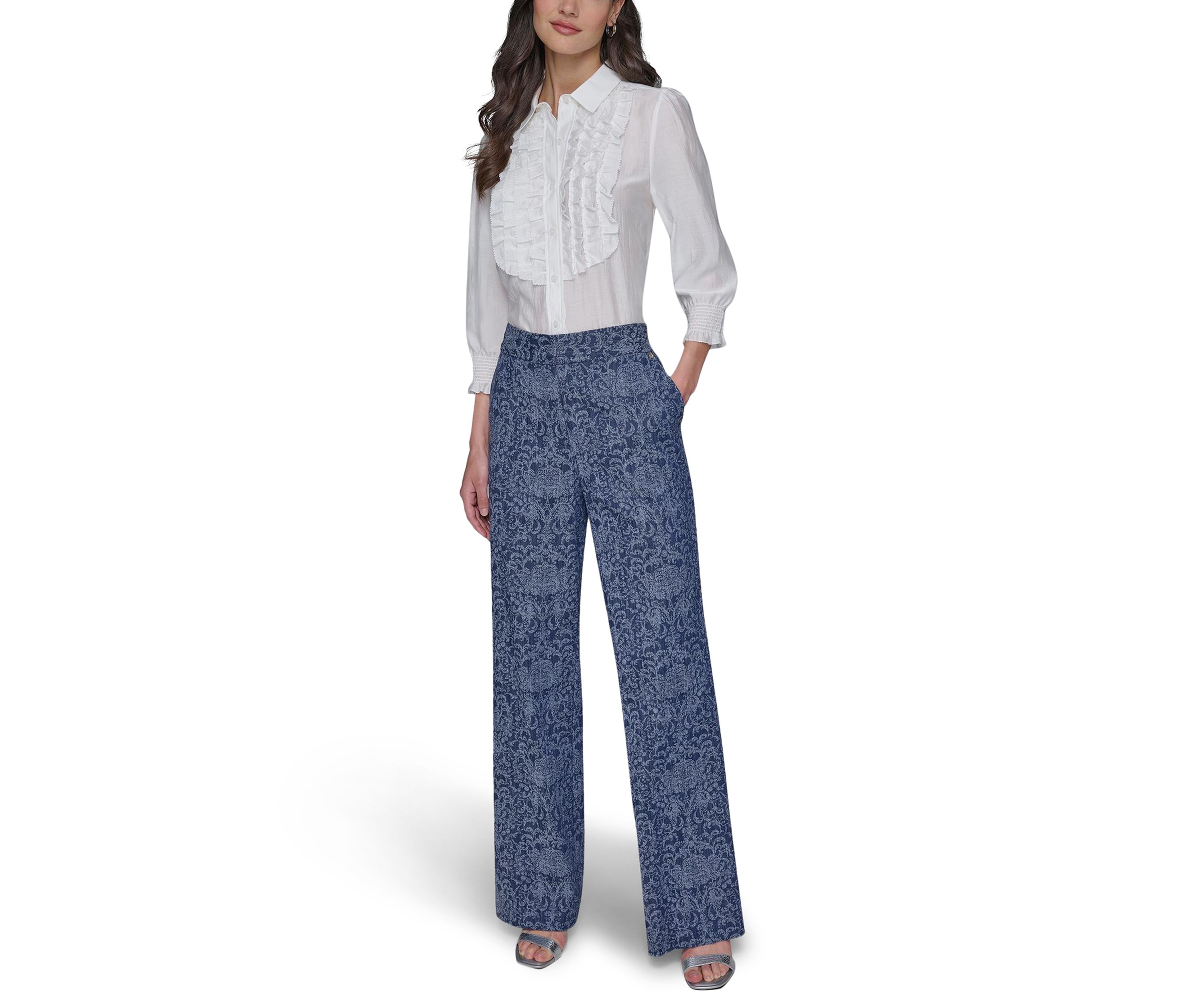 Womens Damask Embossed Denim Jeans