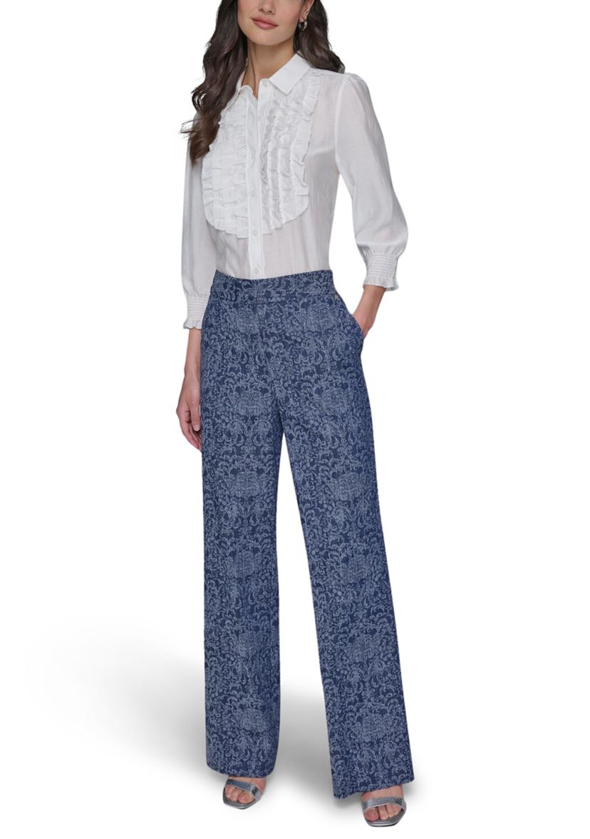 Womens Damask Embossed Denim Jeans