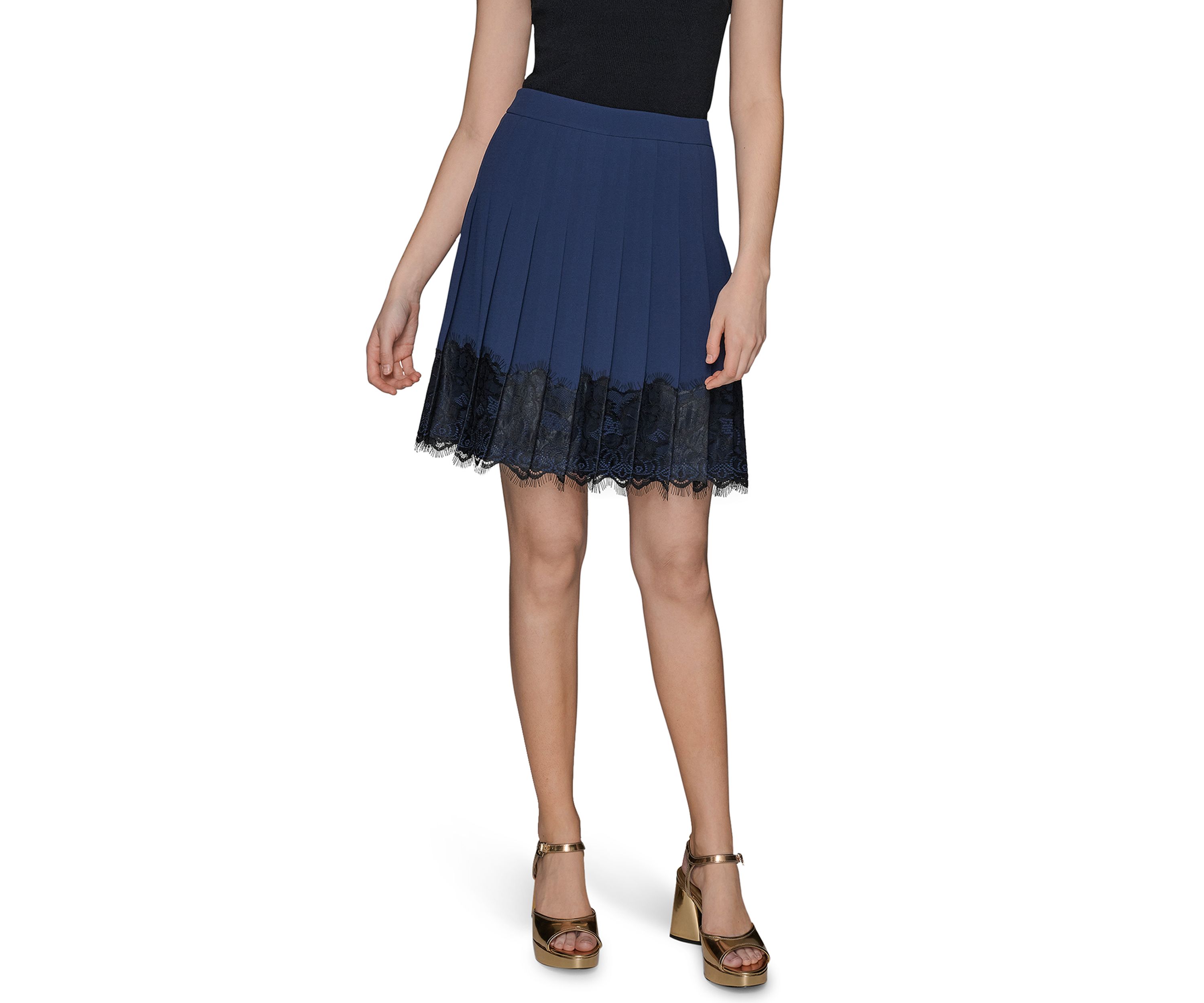 Womens Lace Trim Pleated Skirt