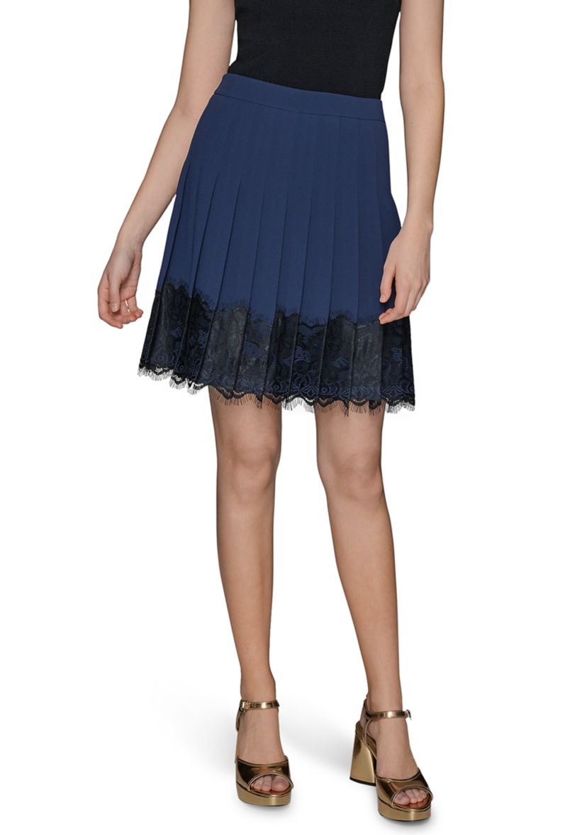 Womens Lace Trim Pleated Skirt