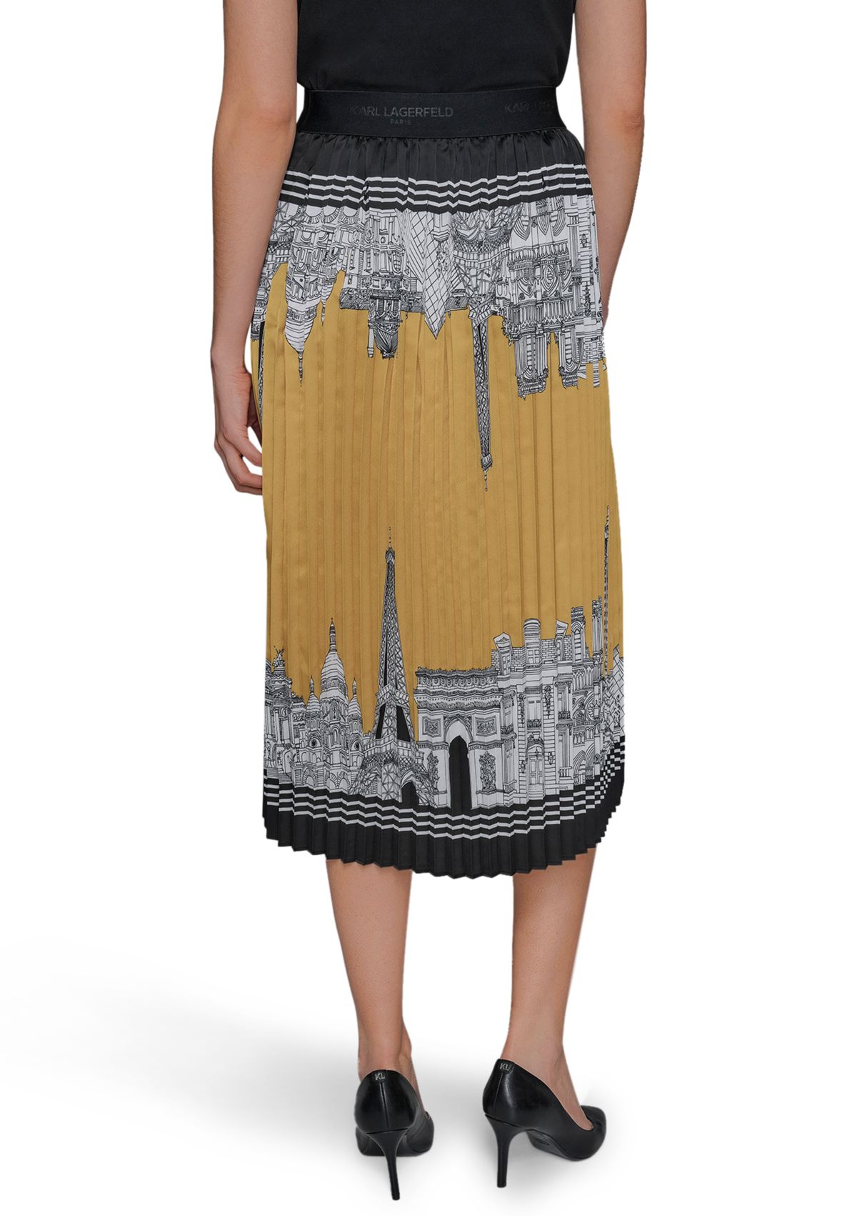 Womens Pleated Paris Border Printed Skirt