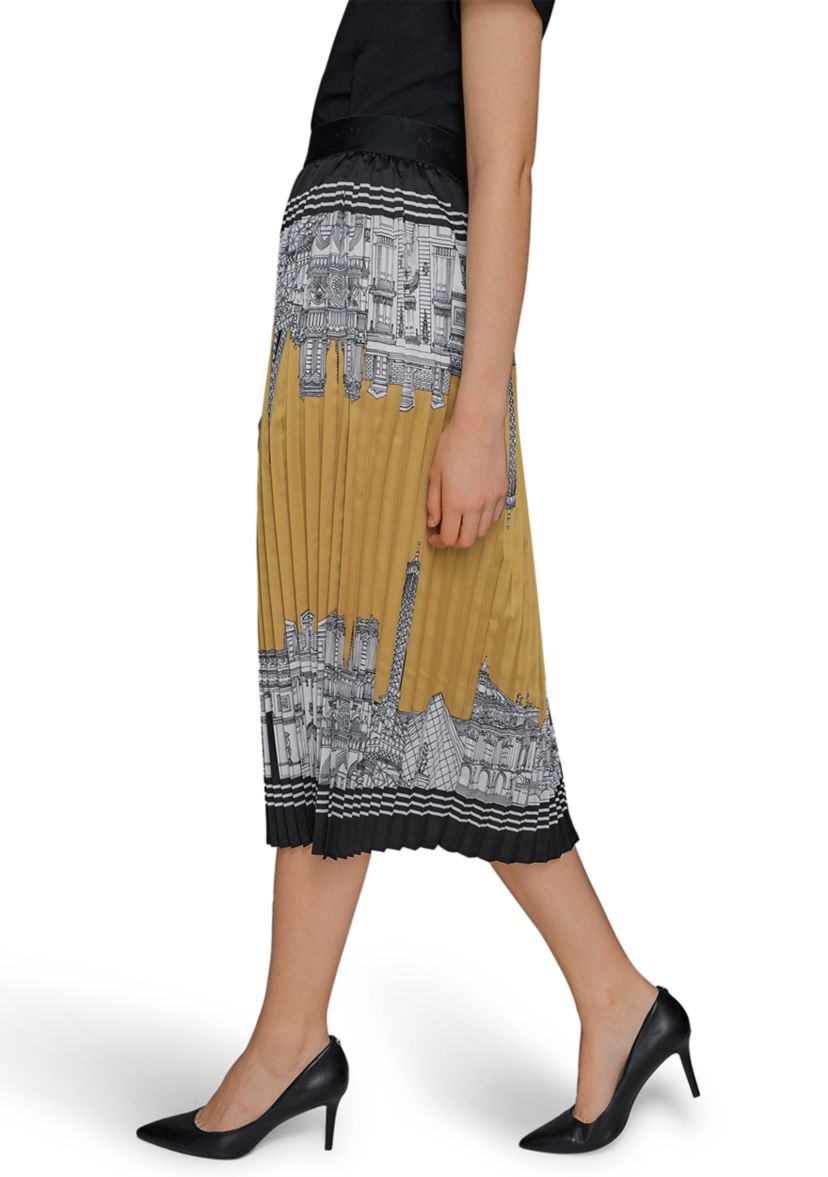 Womens Pleated Paris Border Printed Skirt
