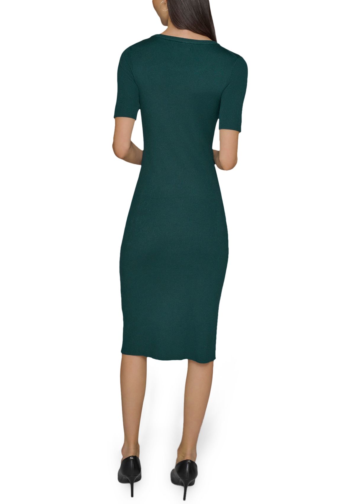 Womens Asymmetrical Button Front Ribbed Knit Dress