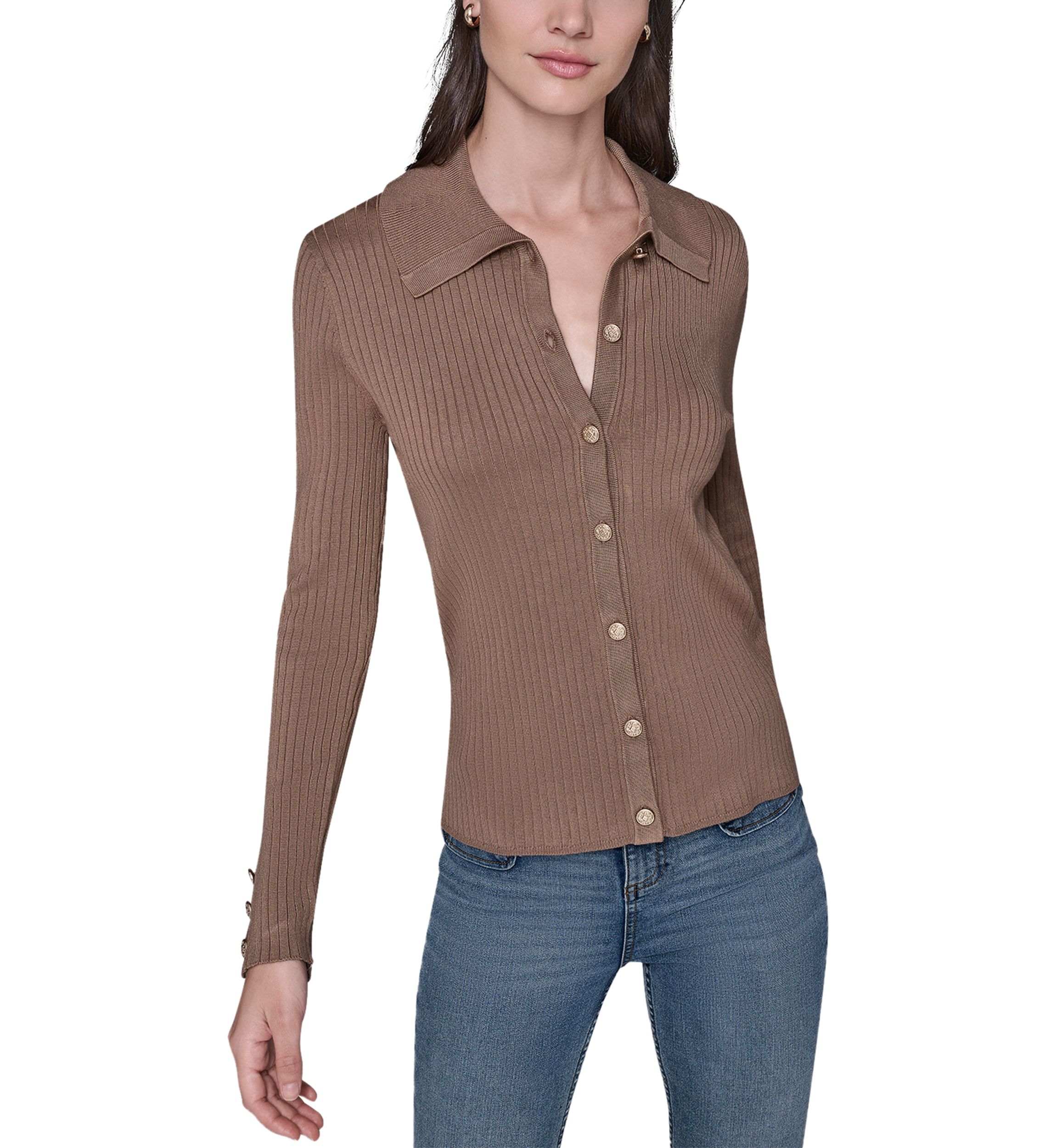 Womens Button Front Ribbed Sweater