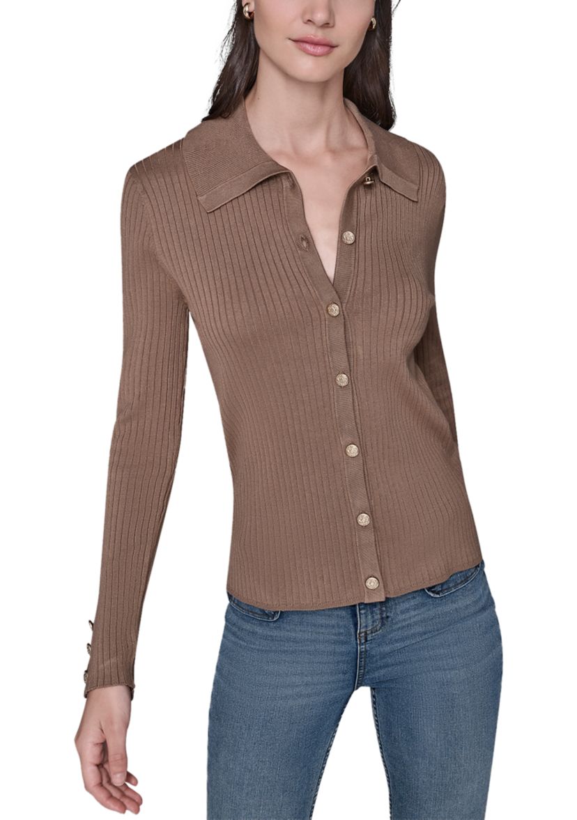 Womens Button Front Ribbed Sweater