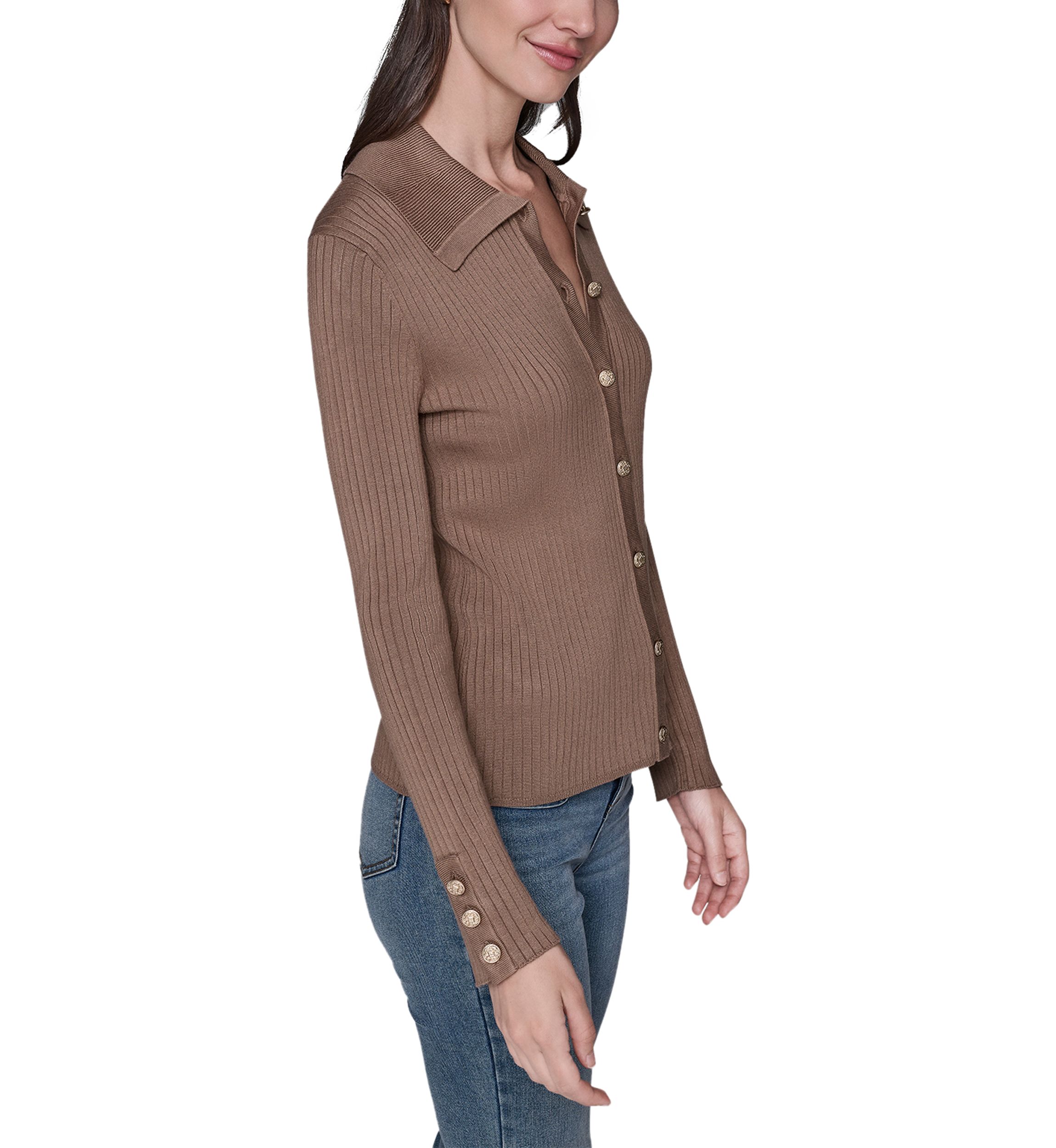 Womens Button Front Ribbed Sweater
