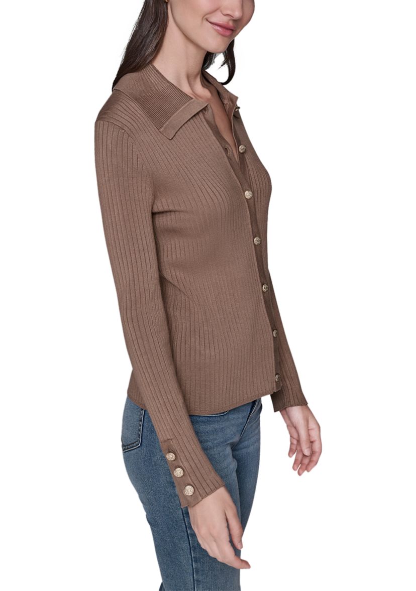 Womens Button Front Ribbed Sweater