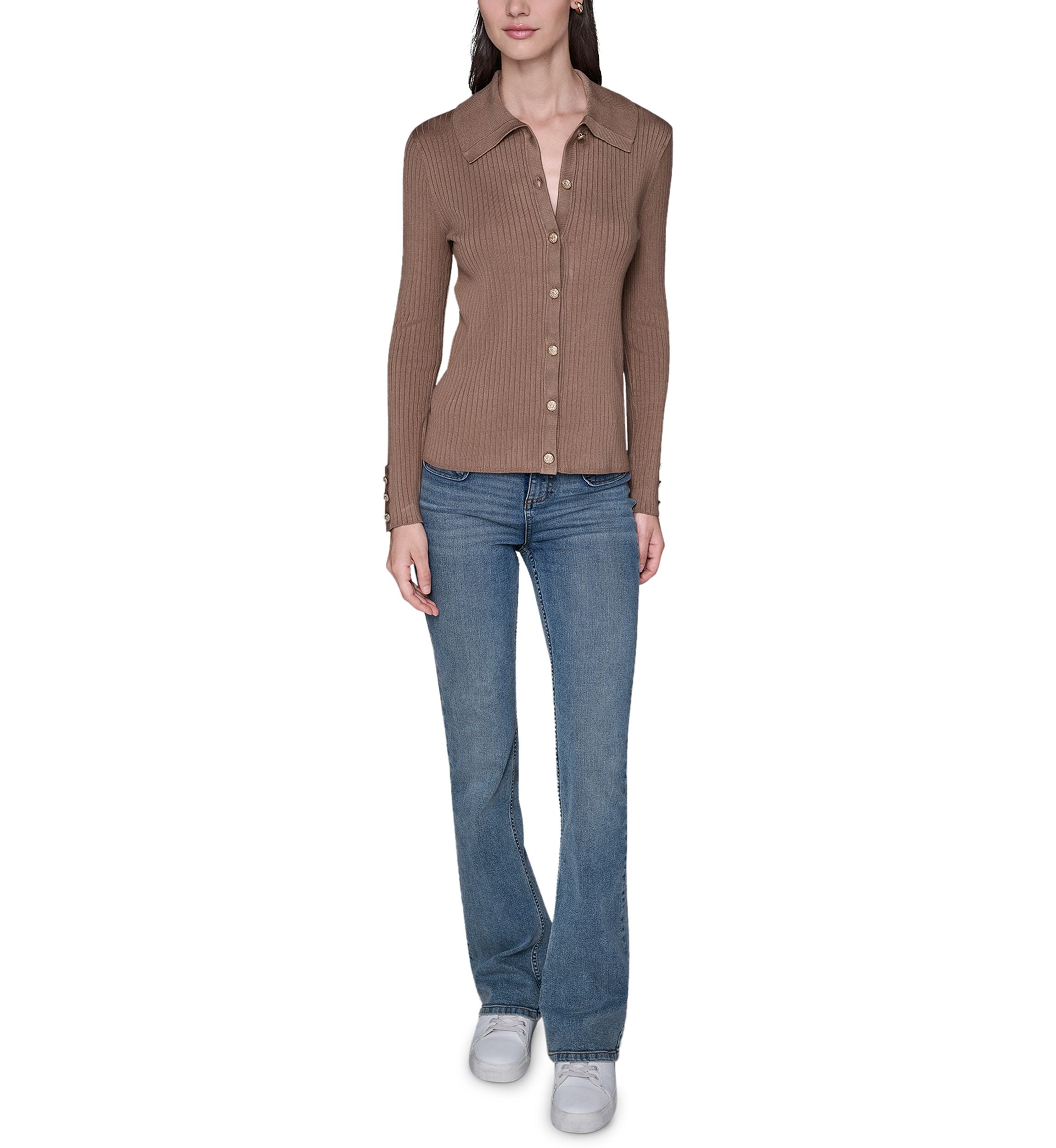 Womens Button Front Ribbed Sweater